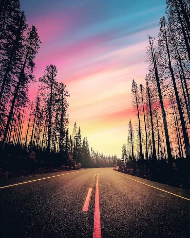 Google Landscape, sunset, winding road, SD Phone Wallpaper