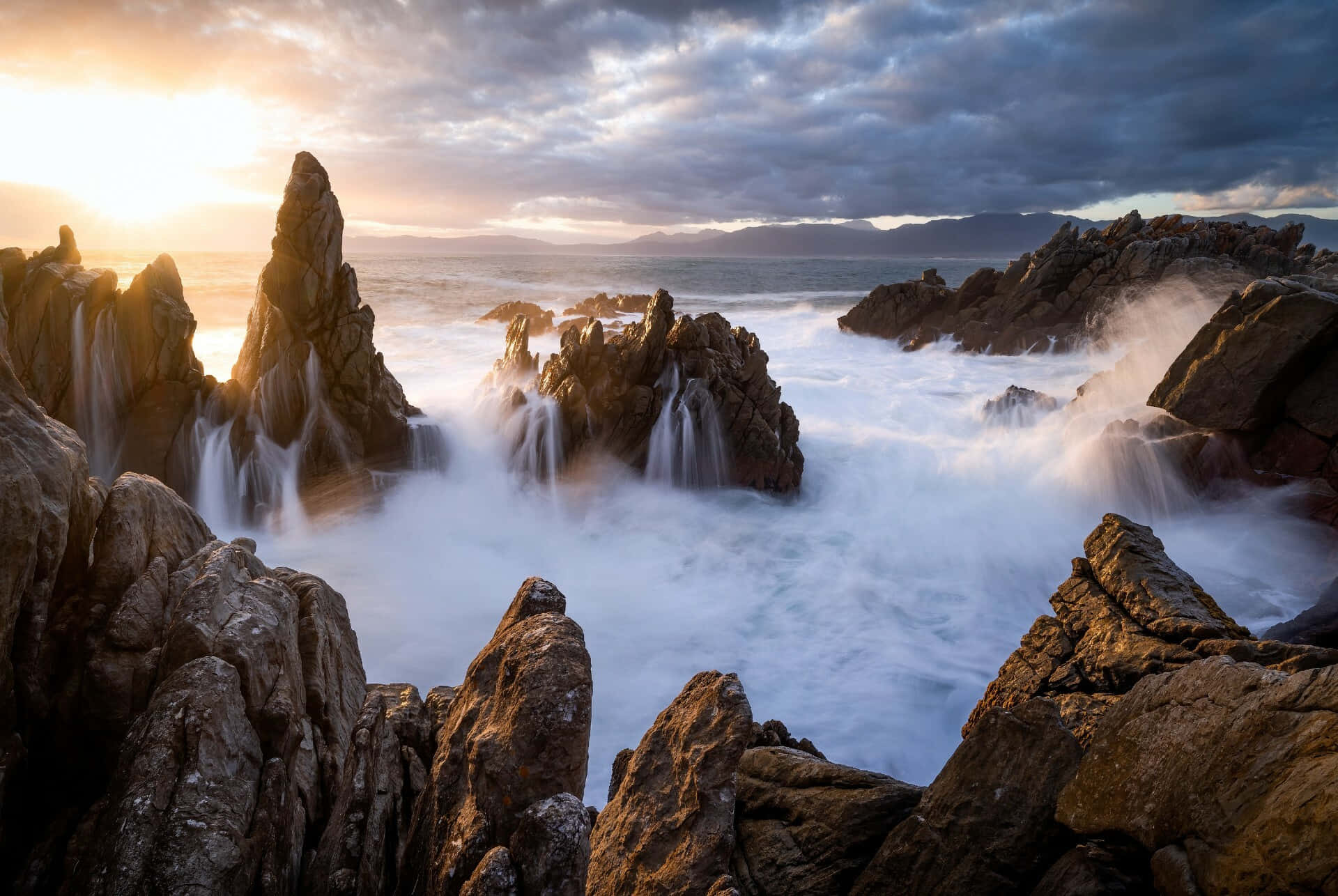 Google Landscape, Sunset, coastal rocks, Full HD Desktop Wallpaper