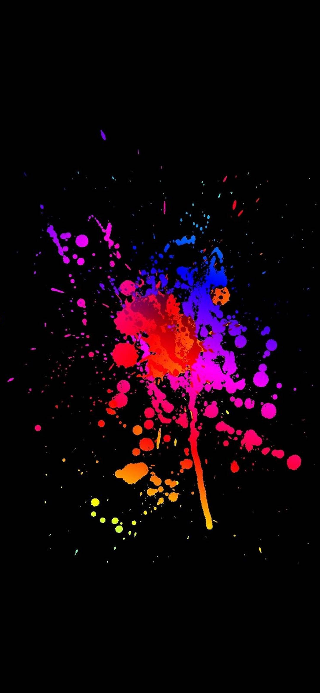 Pixel 3, neon paint splatters, pure black background, Full HD Phone Wallpaper