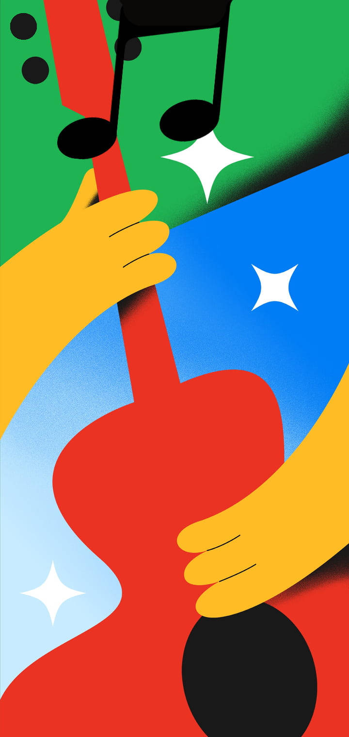 Google Pixel 4, red guitar, musical notes, HD Phone Wallpaper
