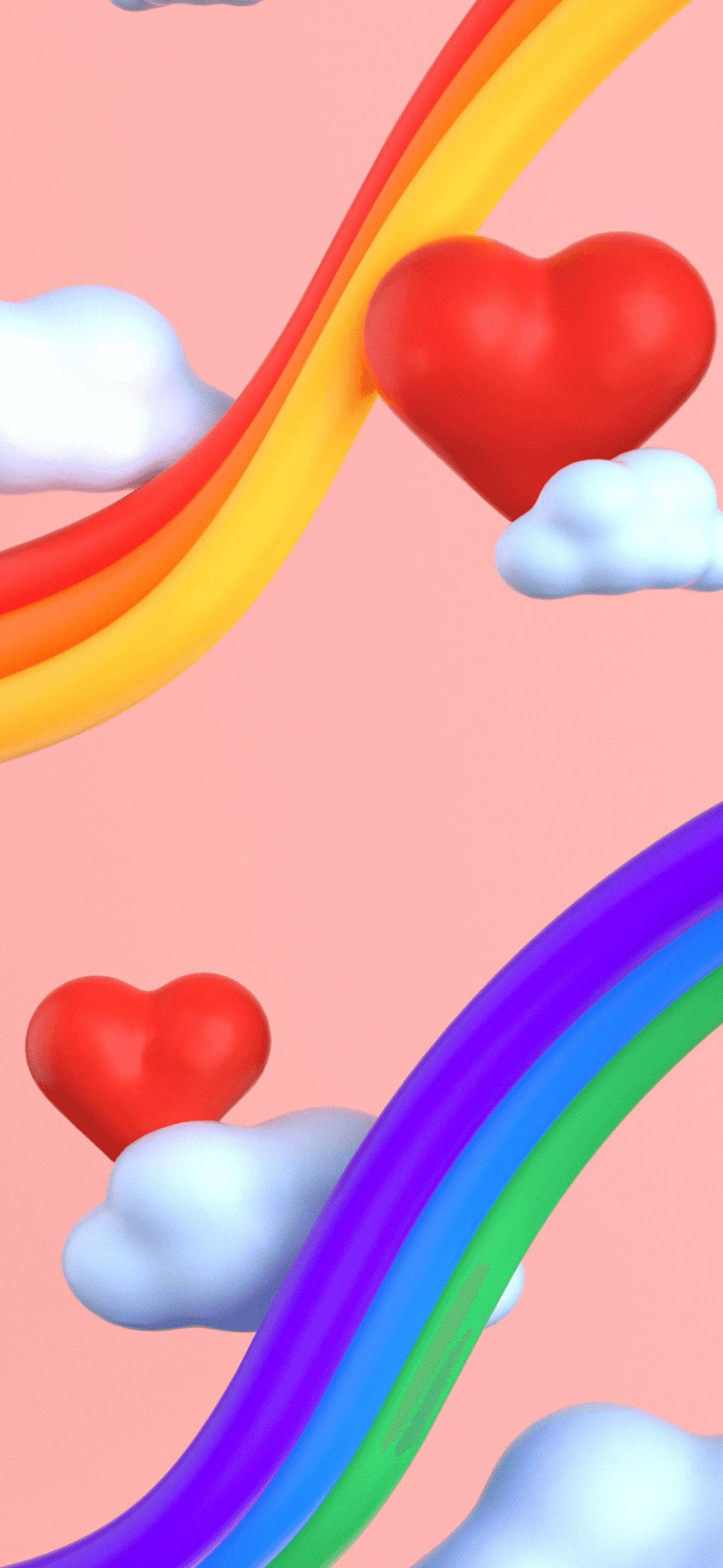 Google Pixel 4a, rainbow arcs, red hearts, Full HD Phone Wallpaper