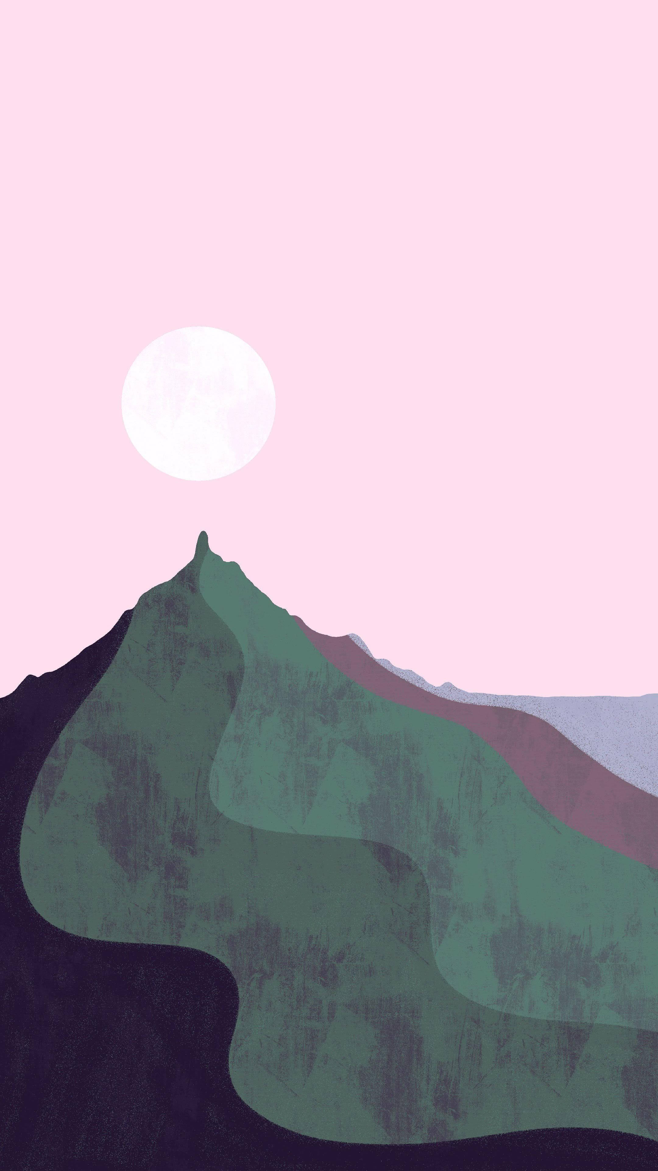 Google Pixel 4a, moon, mountain silhouette, 4K Phone Wallpaper