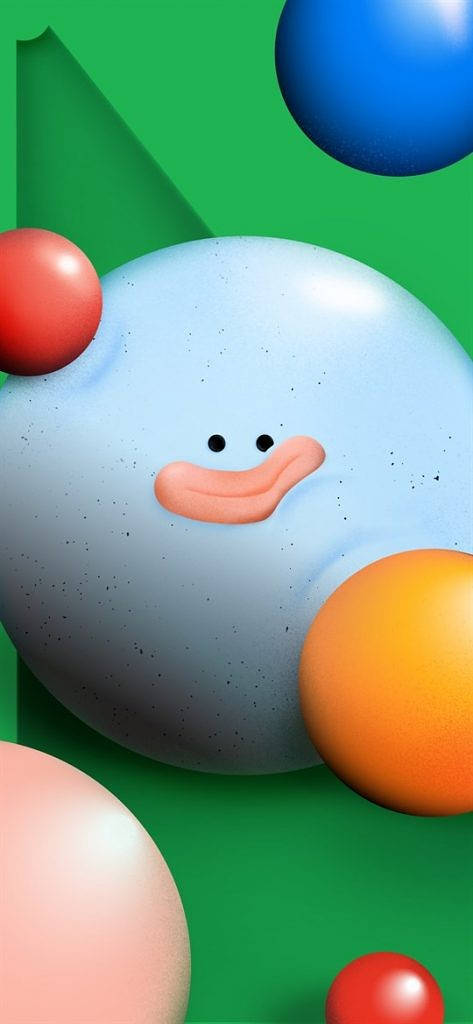 Google Pixel 4a, 3D Smiley Sphere, blue speckled sphere, SD Phone Wallpaper