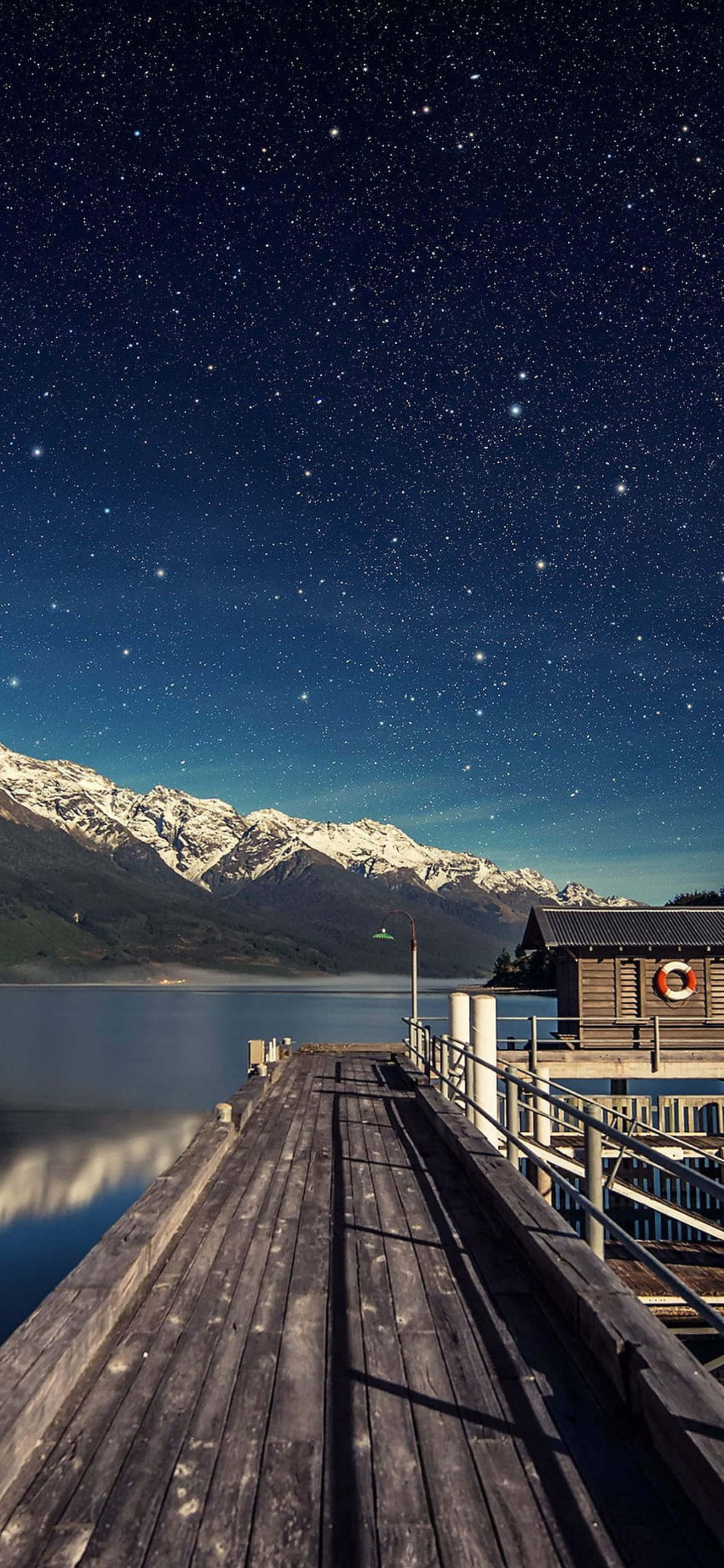 Google Pixel 6 Pro, starry night sky, wooden pier, 2K Phone Wallpaper