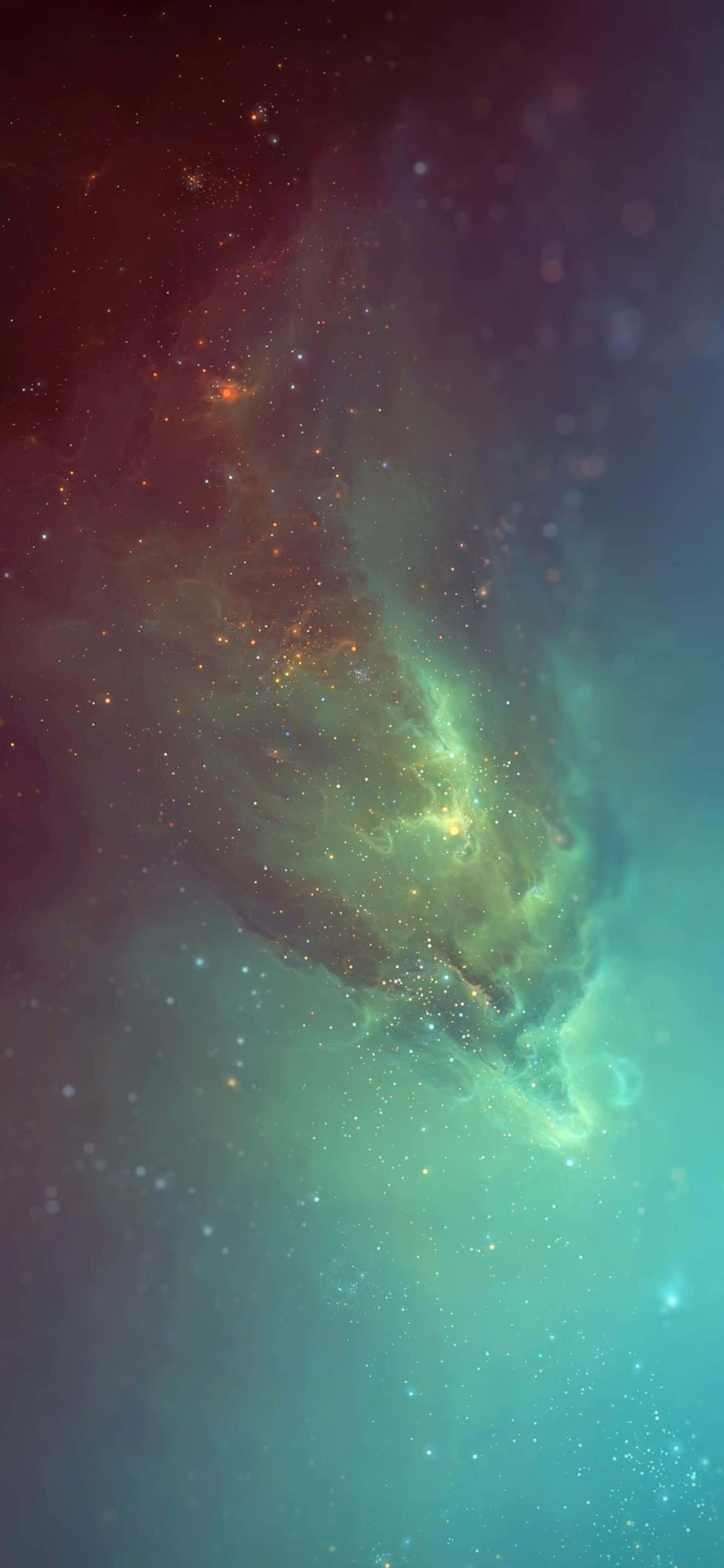 Google Pixel 6 Pro, cosmic nebula, glowing green, 2K Phone Wallpaper