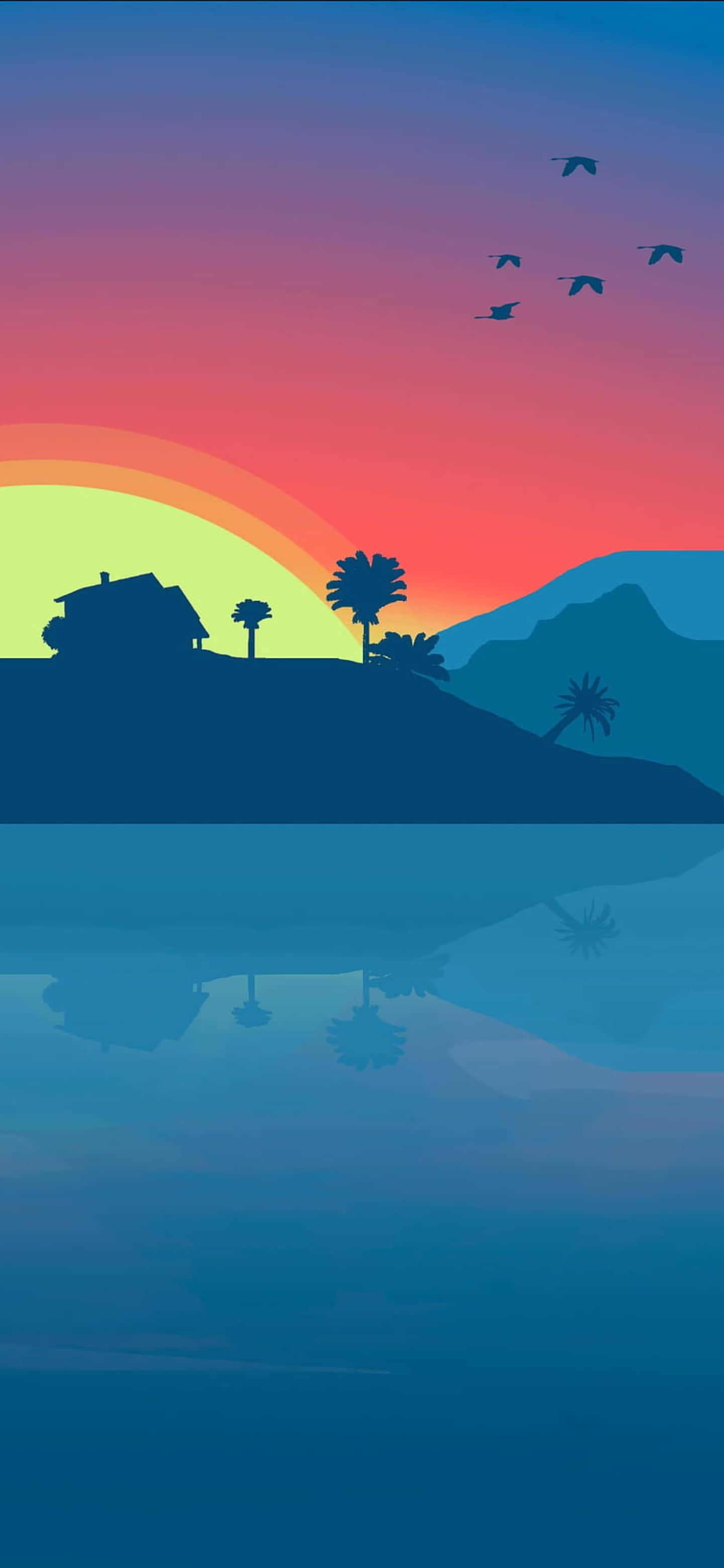 Google Pixel 6 Pro, sunset, tropical lake, 2K Phone Wallpaper