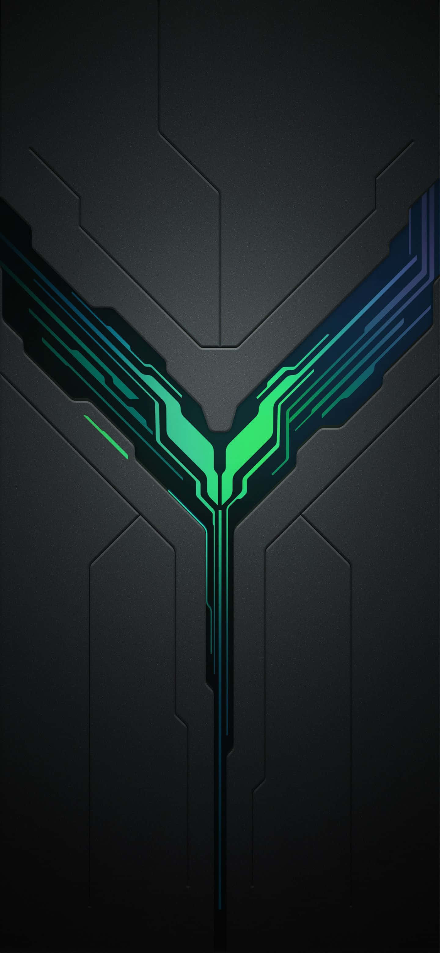 Google Pixel 6 Pro, Y-shaped neon logo, glowing green and blue, 2K Phone Wallpaper