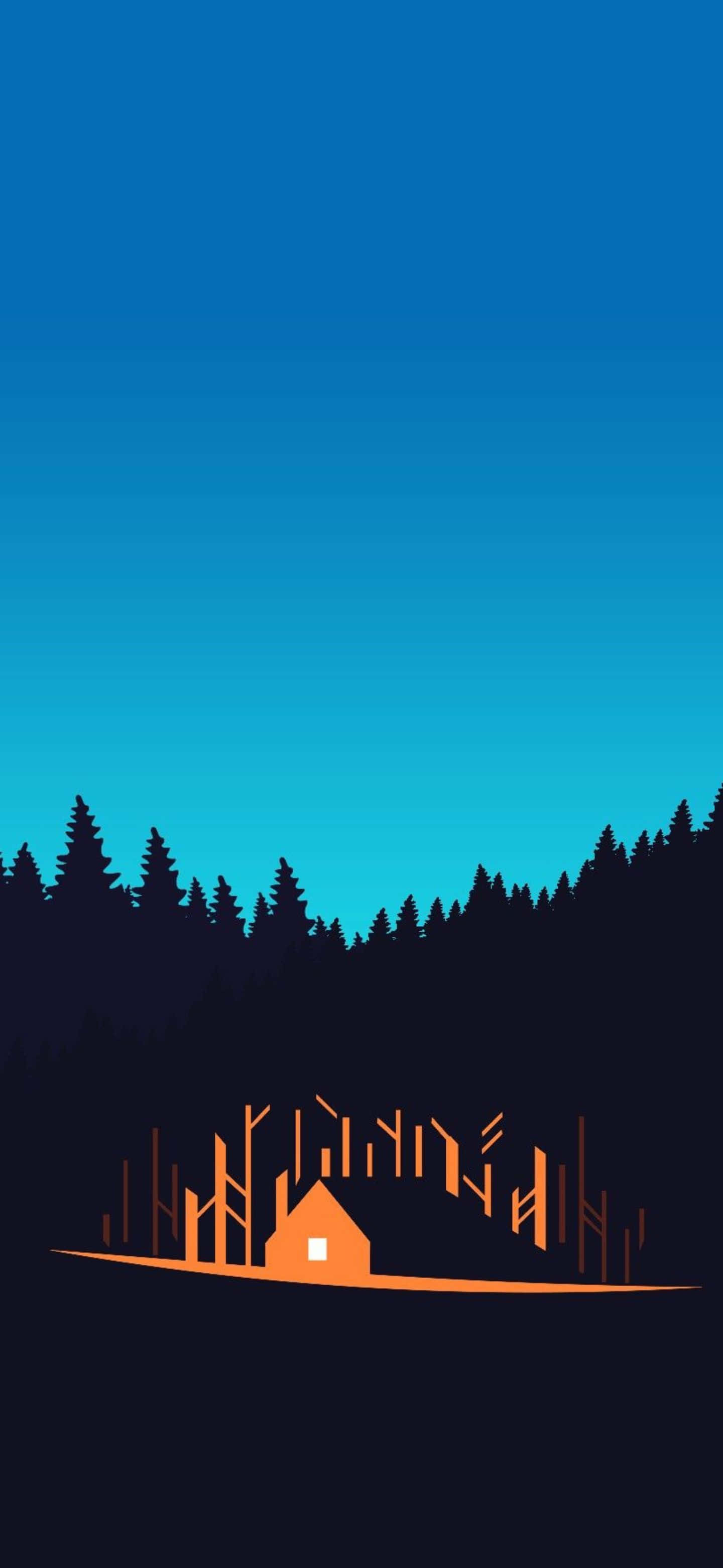 Google Pixel 6 Pro, orange cabin, dark pine trees, 2K Phone Wallpaper