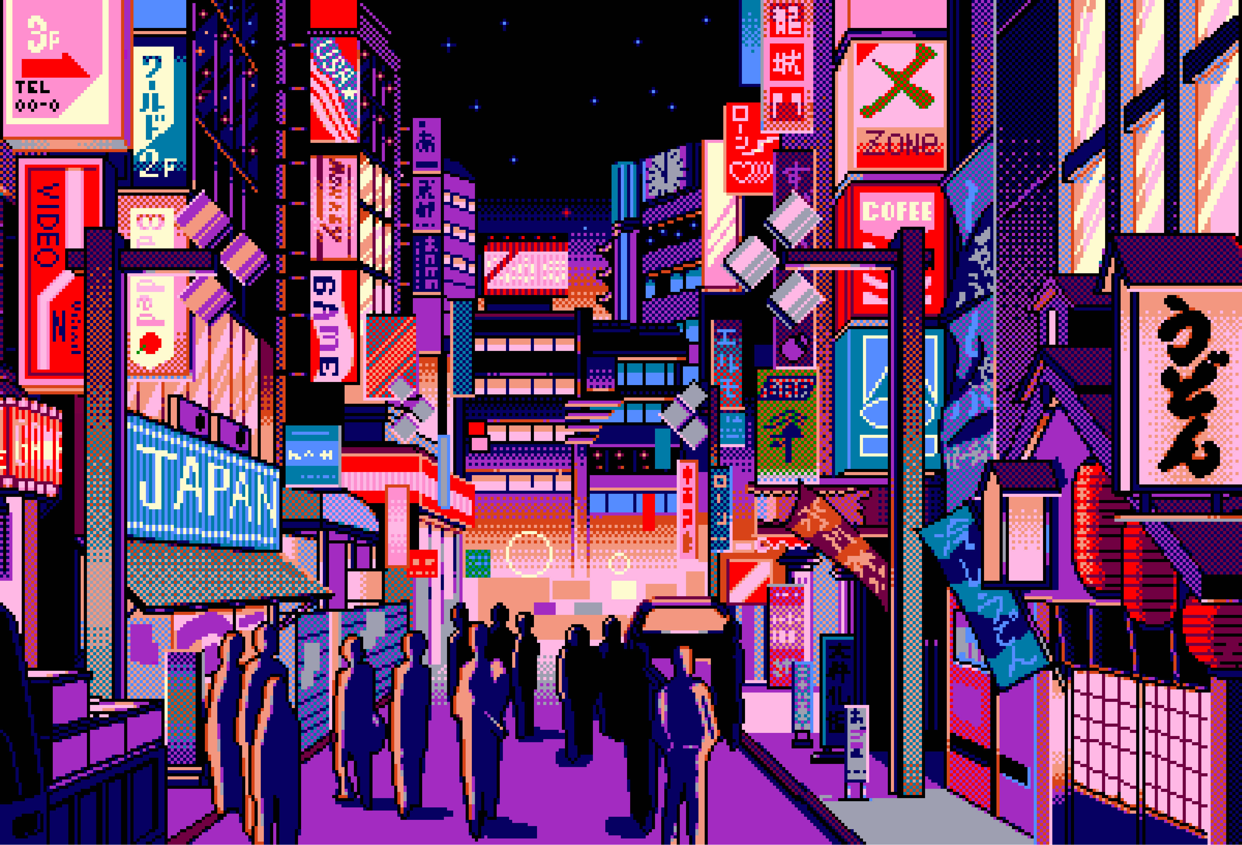 Google Pixel Desktop, neon-lit Tokyo street, glowing signs, 4K Desktop Wallpaper
