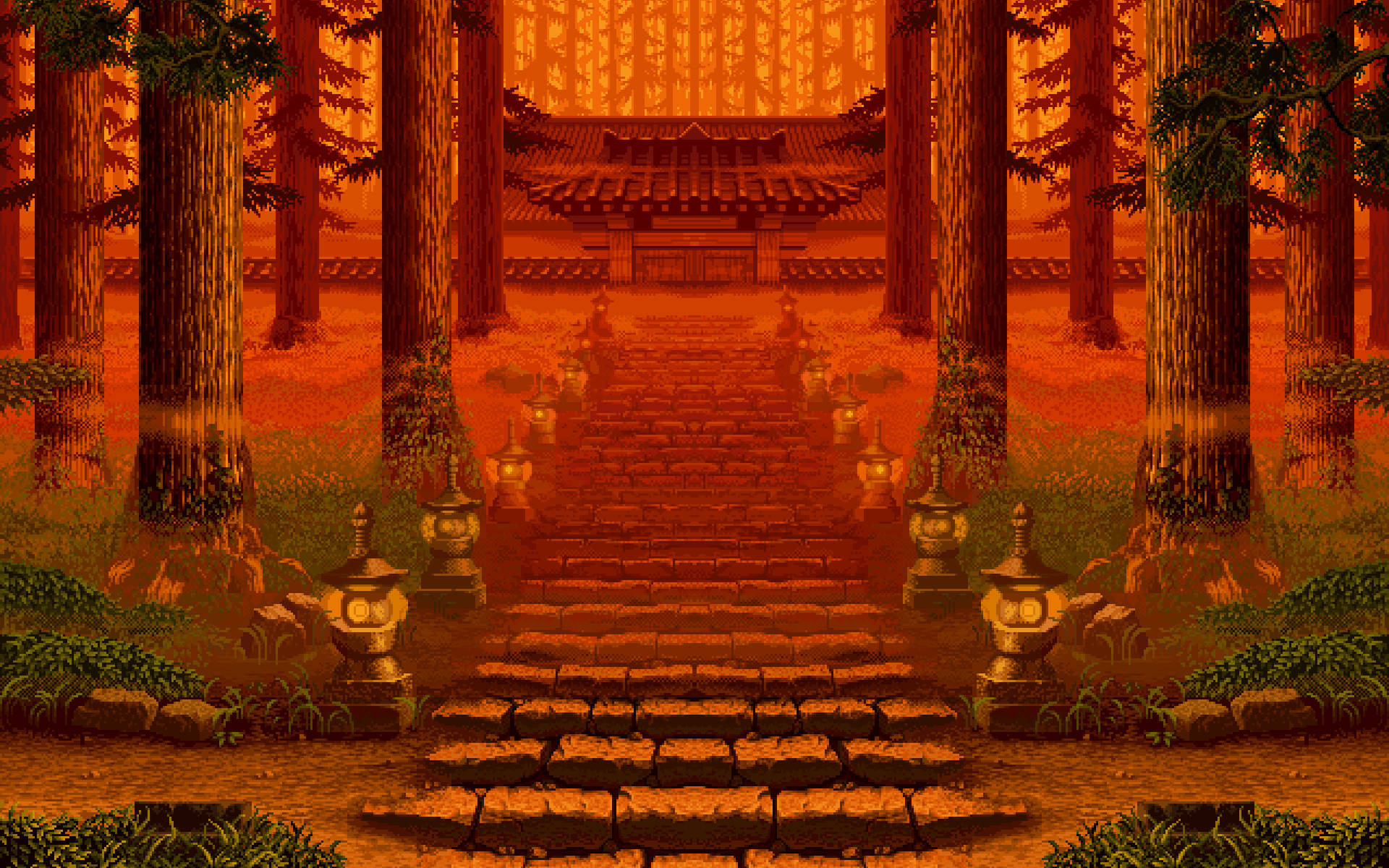 Google Pixel Desktop, pixel-art, stone steps, Full HD Desktop Wallpaper