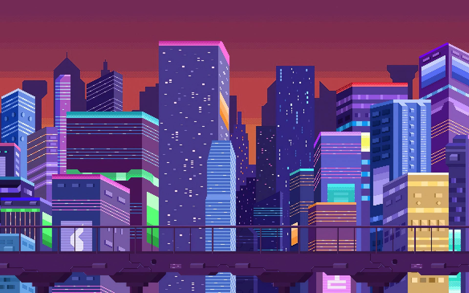 Google Pixel Desktop, neon lights, cityscape, Full HD Desktop Wallpaper
