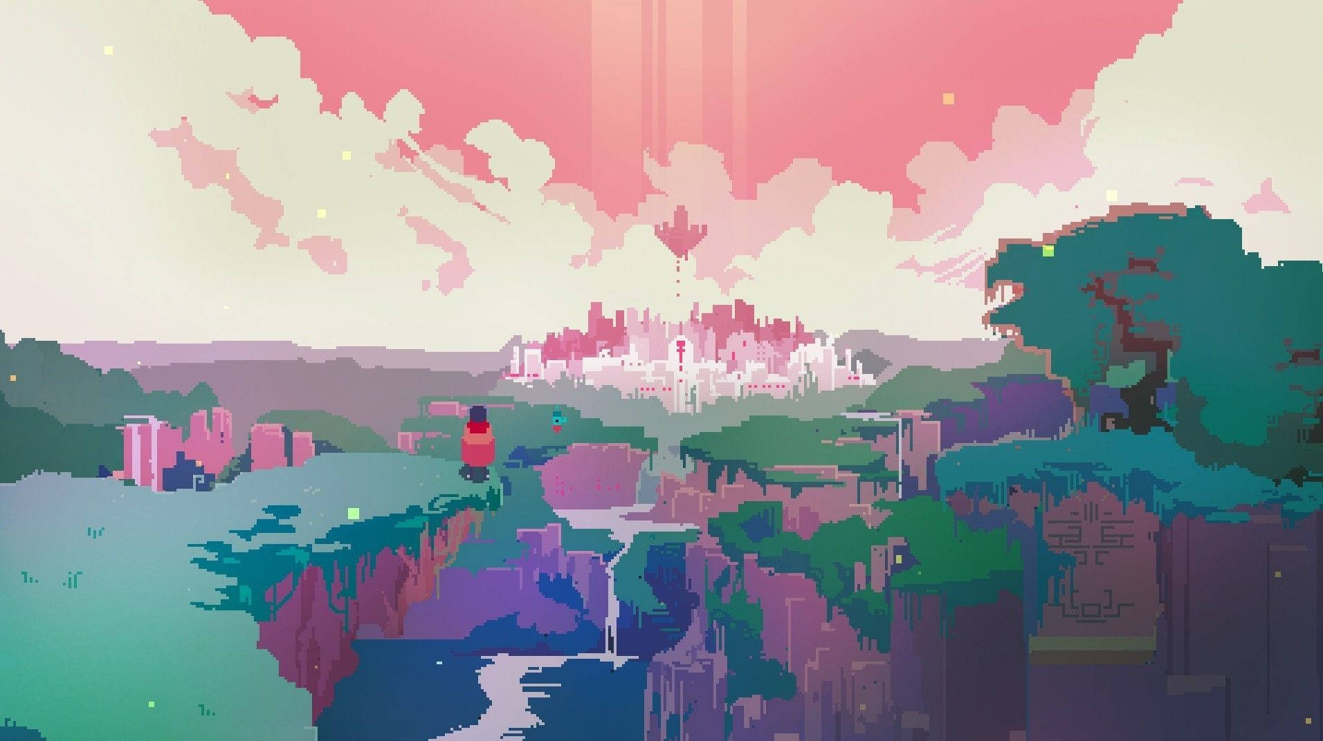 Google Pixel Desktop, Pixel-art landscape, lone figure, HD Desktop Wallpaper