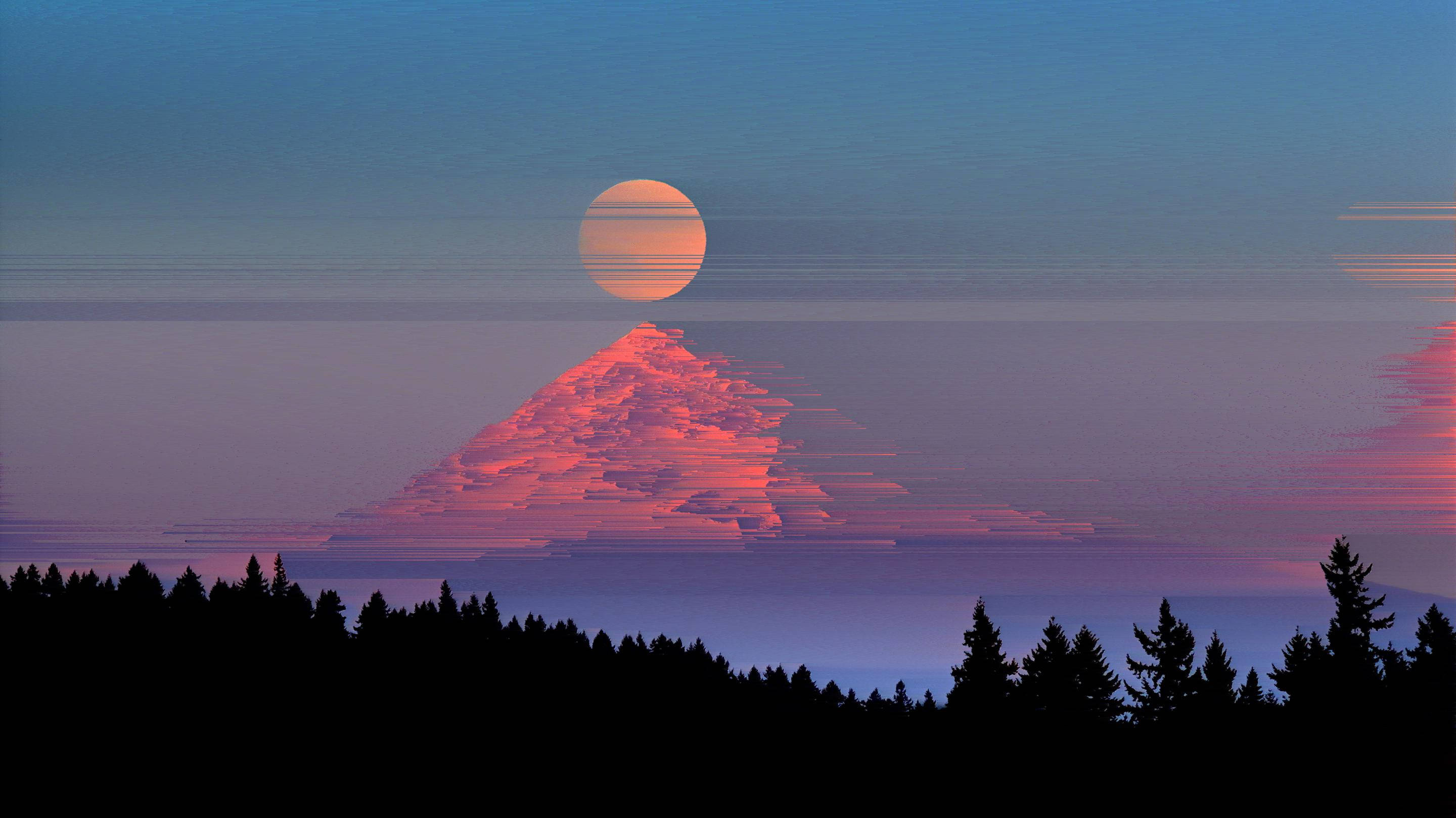 Google Pixel Desktop, surreal sunset, glowing orb, 2K Desktop Wallpaper
