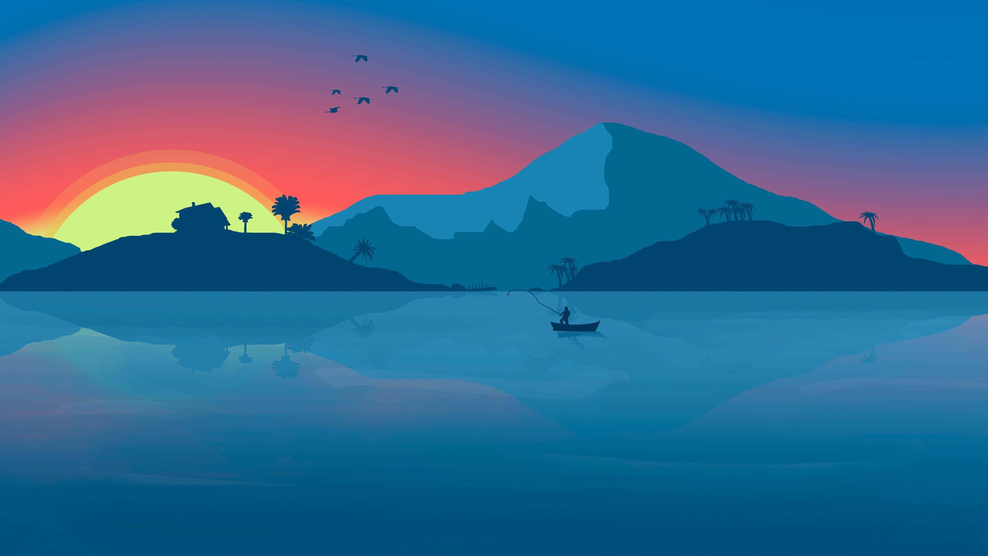 Google Desktop, sunset, lake, 4K Desktop Wallpaper