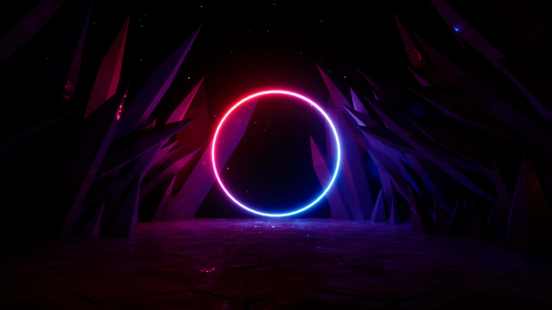 Neon Ring, pink and blue light, jagged purple crystal formations, Full HD Desktop Wallpaper
