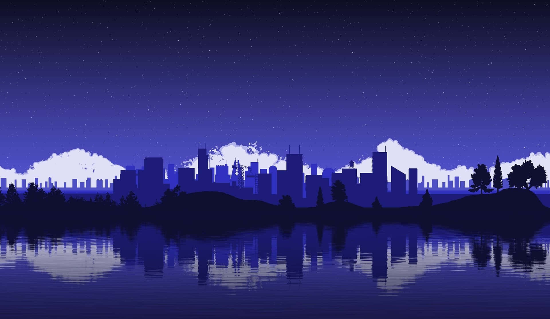 Google Pixel Water, night cityscape, calm water, Full HD Desktop Wallpaper