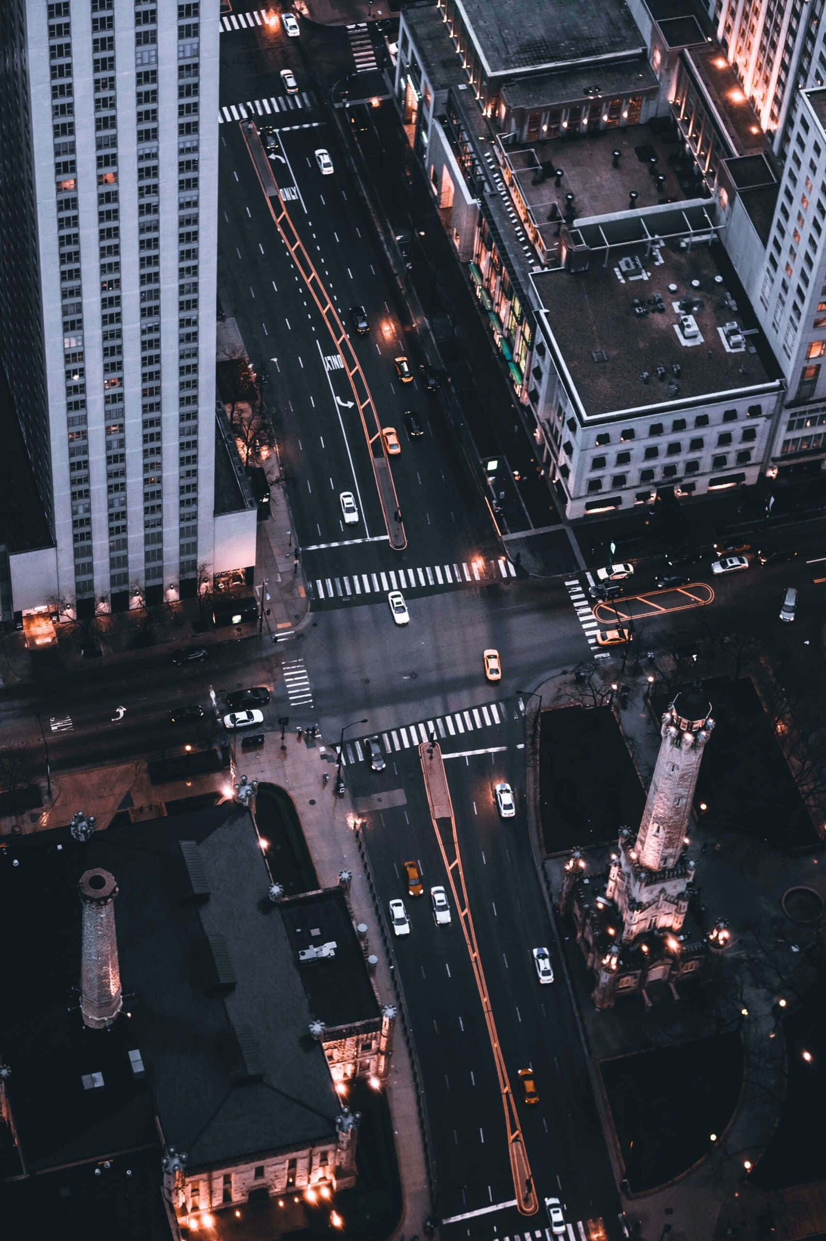 Google Pixel XL, aerial view, city intersection, 2K Phone Wallpaper