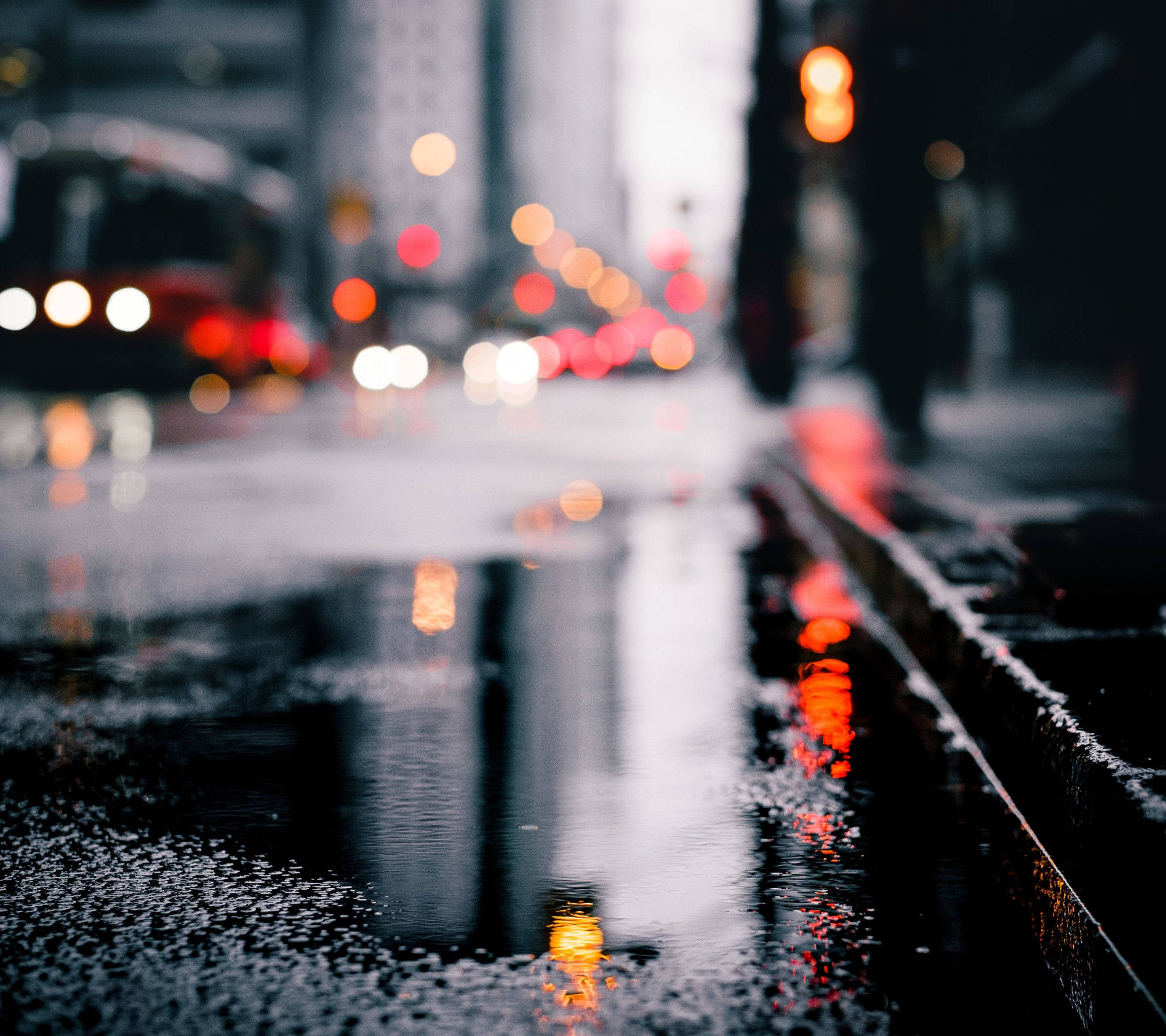 Google Pixel, rain-slicked city street, night, 2K Desktop Wallpaper