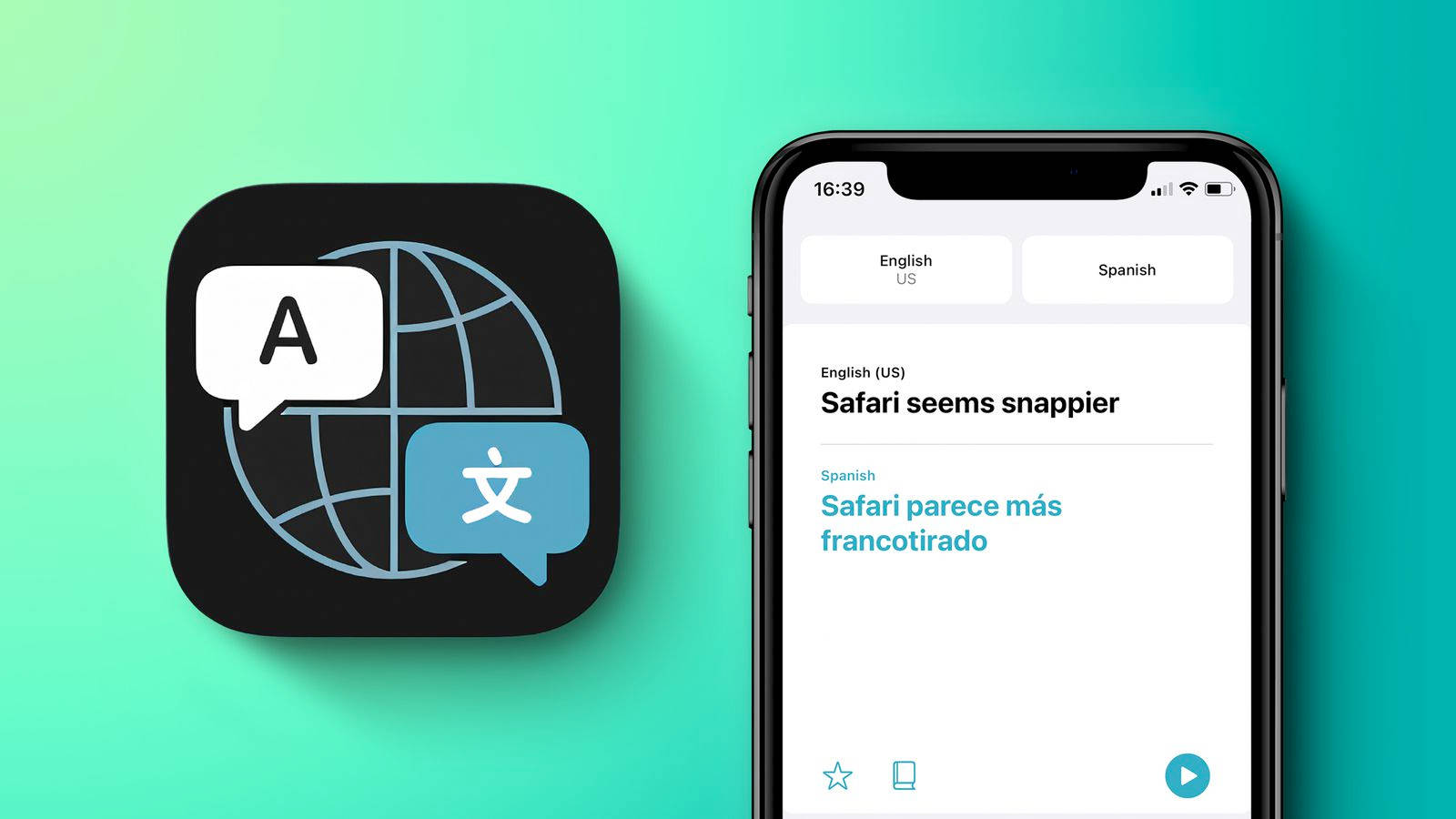 English To Spanish iPhone Translation, Safari translation, teal gradient background, HD Desktop Wallpaper