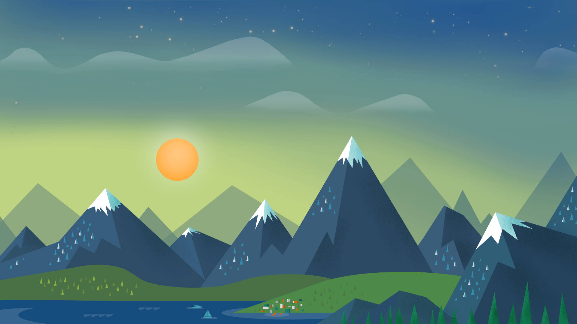 Google, sunset, mountains, Full HD Desktop Wallpaper