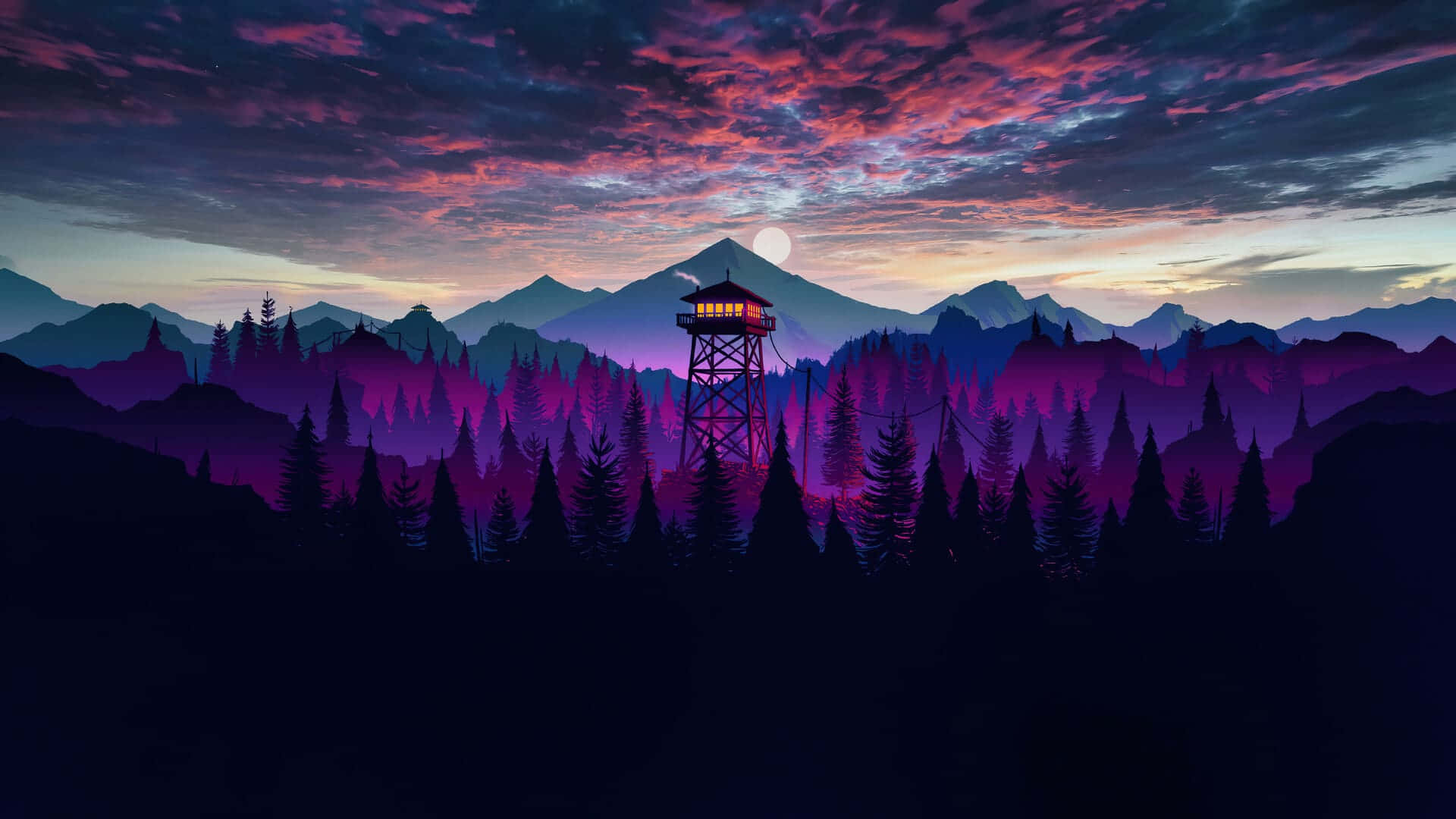 Google, desktop, glowing fire lookout tower, Full HD Desktop Wallpaper