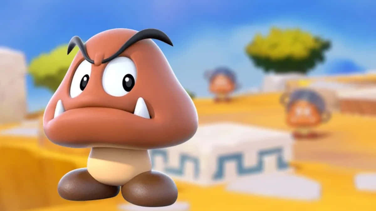 Goomba, vibrant colorful background, angry eyes, SD Desktop Wallpaper