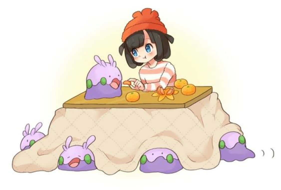 Goomy, orange beanie, purple slugs, SD Desktop Wallpaper