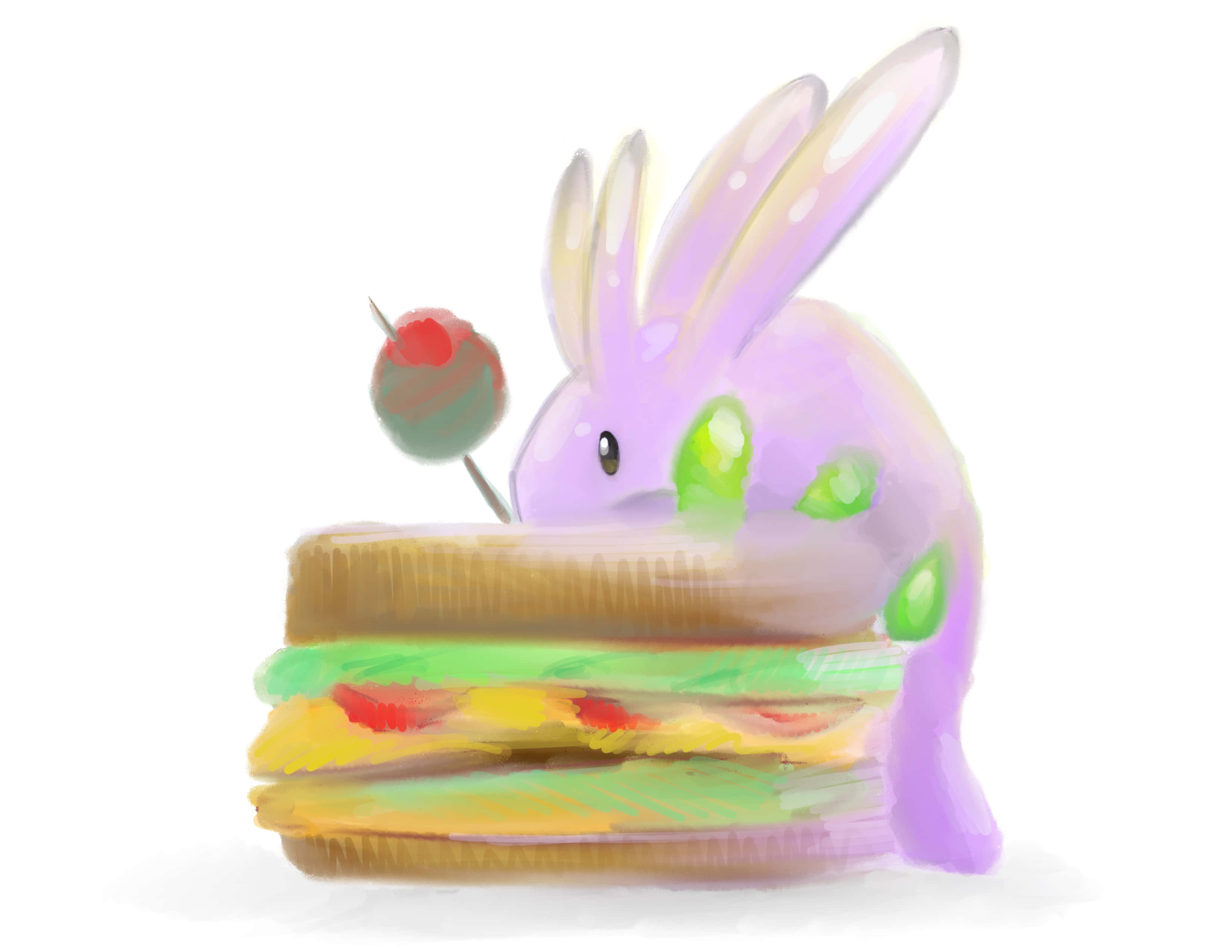 Goomy, purple bunny, green spots, 2K Desktop Wallpaper