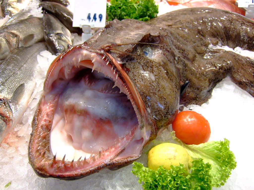 Goosefish, ice, seafood market, SD Desktop Wallpaper