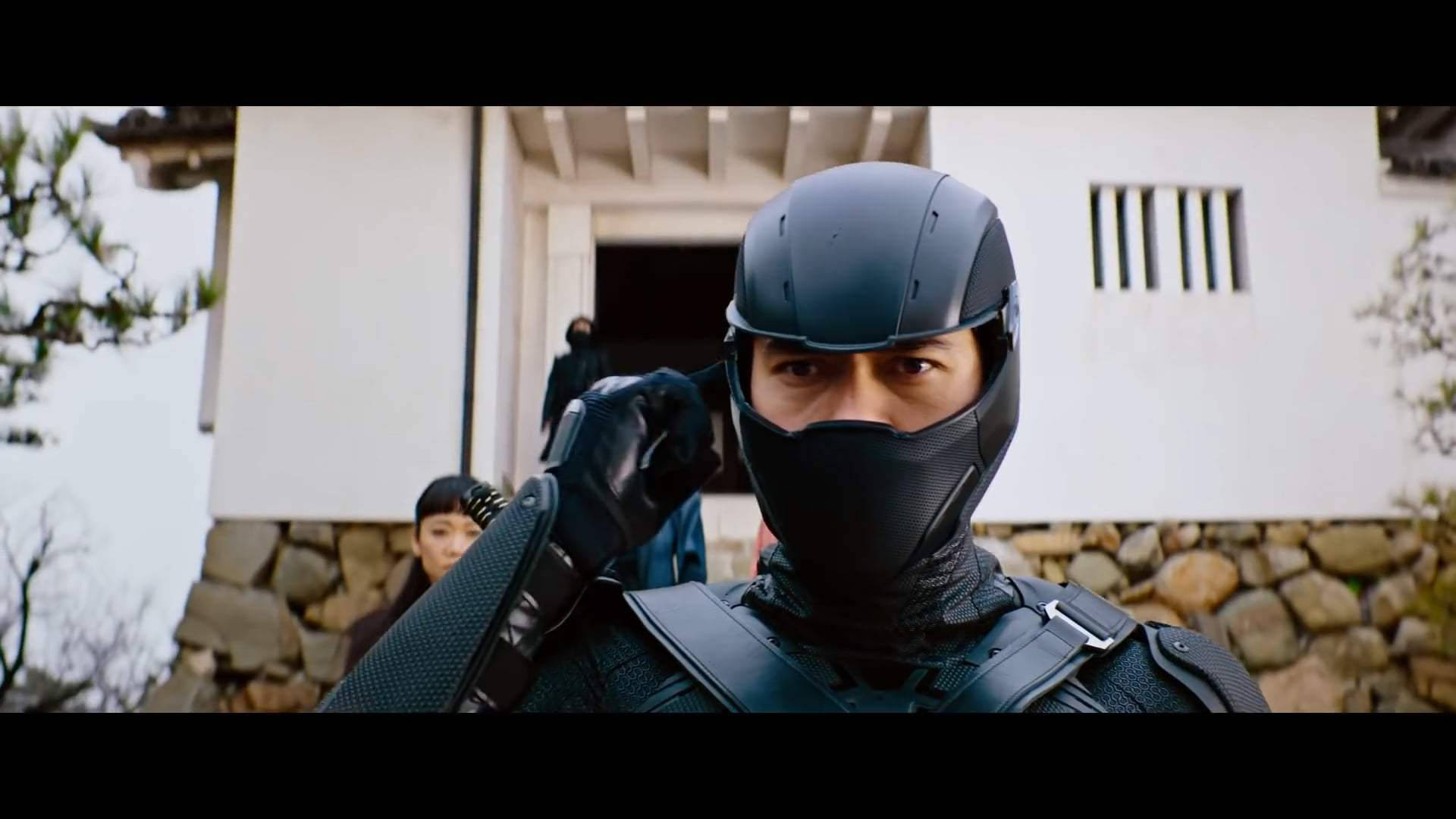 Snake Eyes, black tactical gear, traditional Japanese building, Full HD Desktop Wallpaper
