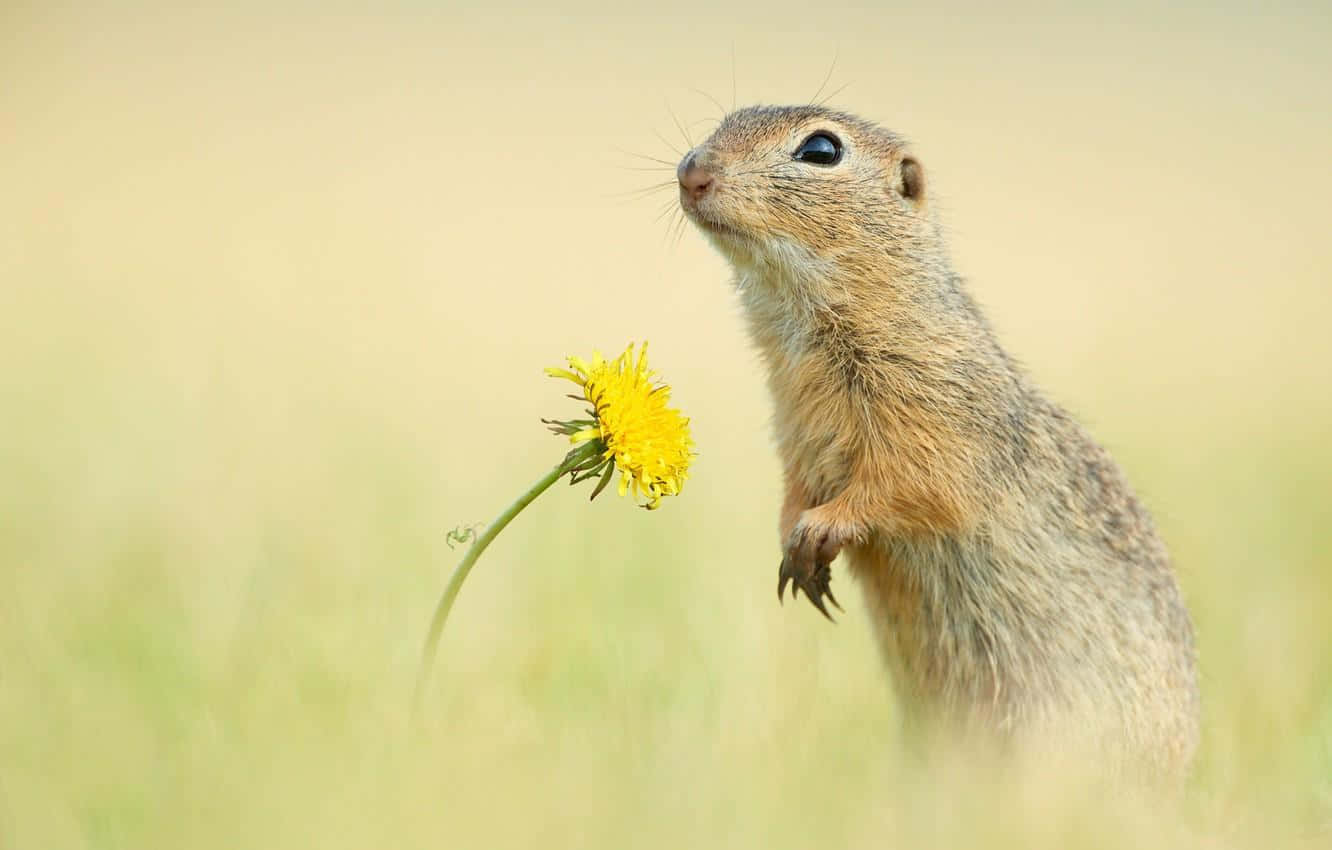 Gopher, yellow dandelion, sunlit meadow, HD Desktop Wallpaper