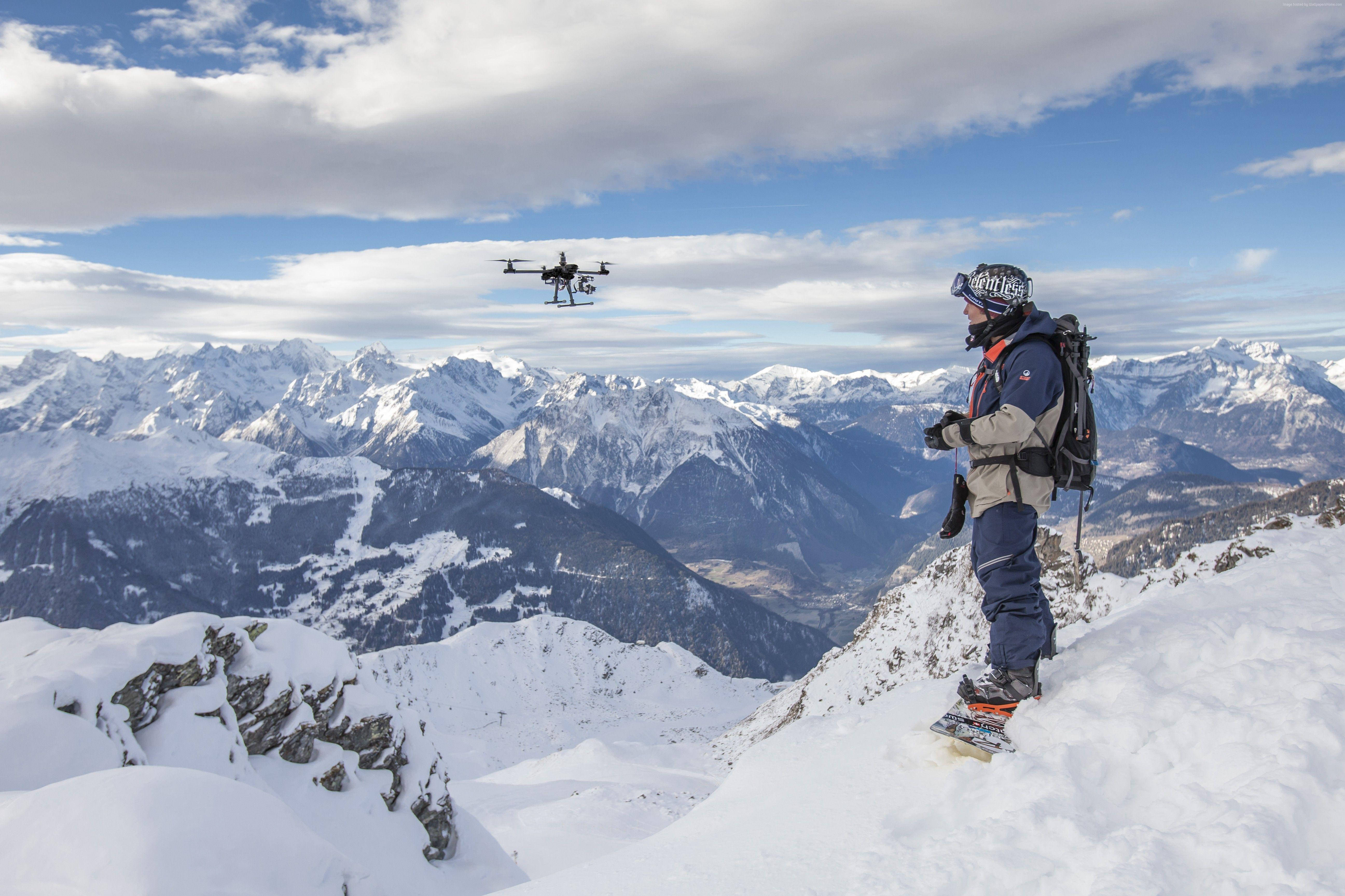GoPro, snowboarder, snowy mountain peak, 5K Desktop Wallpaper