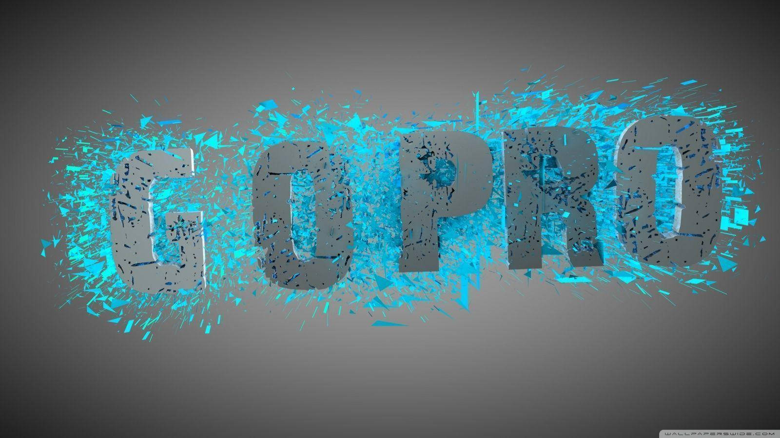 GOPRO, metallic letters, vibrant blue shards, HD Desktop Wallpaper