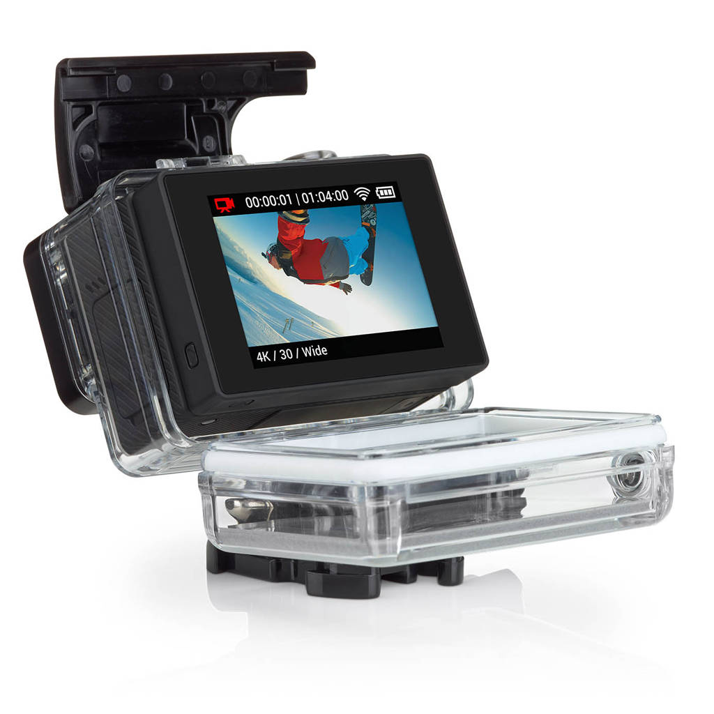 GoPro, black action camera, clear waterproof case, SD Desktop Wallpaper