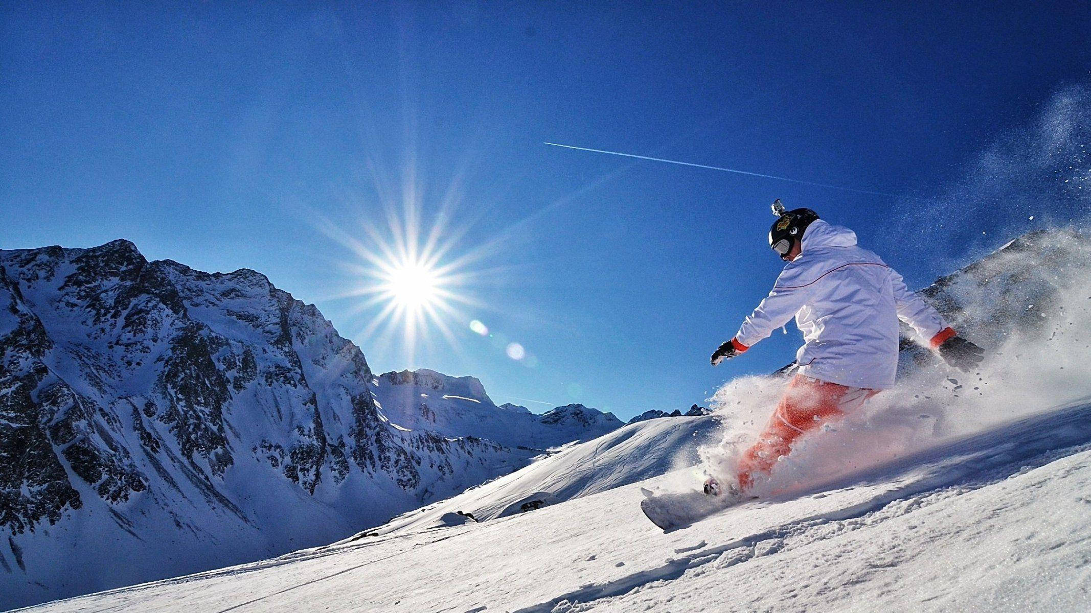 GoPro, snowboarder, snowy slope, Full HD Desktop Wallpaper