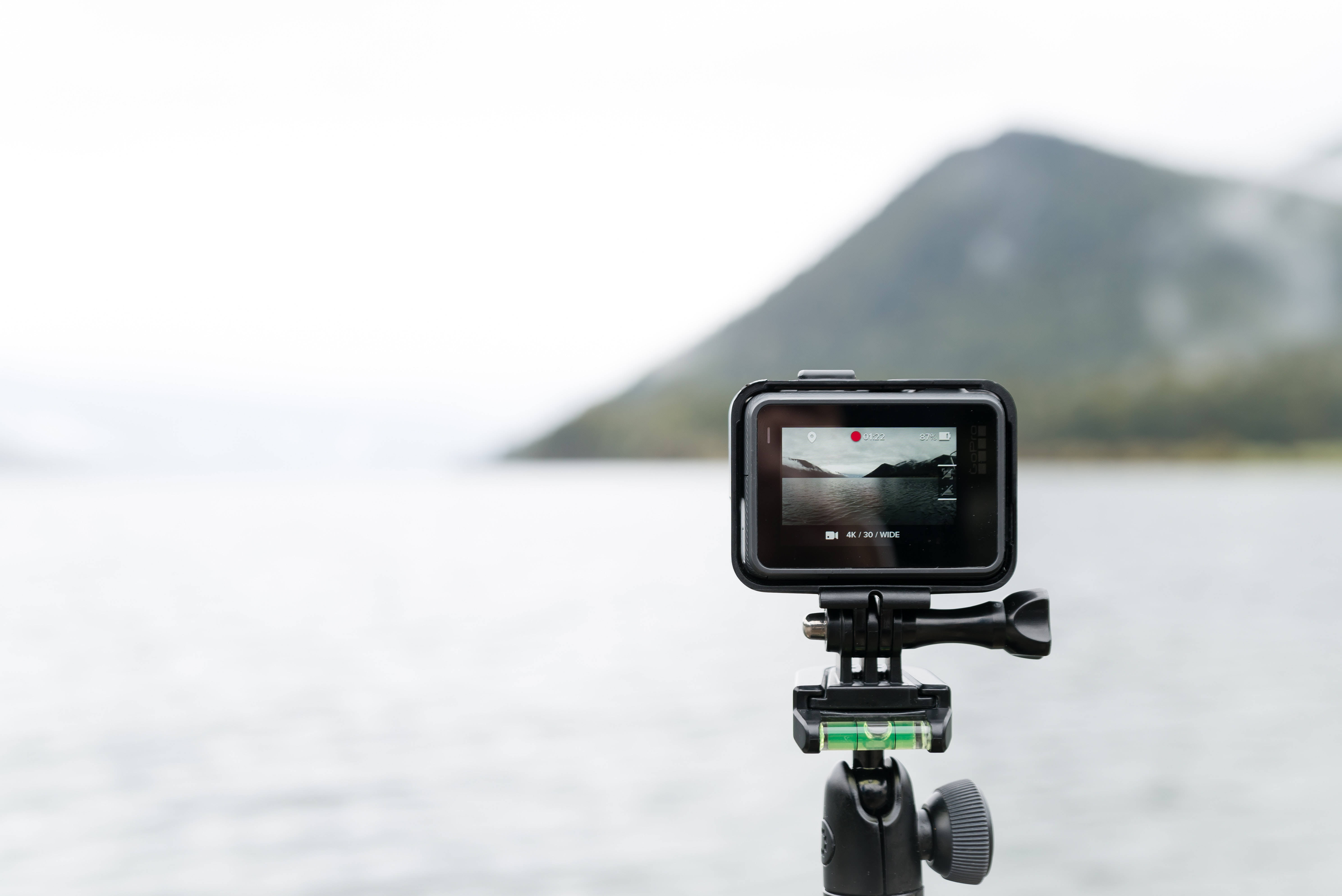 GoPro, black action camera, tripod, 5K Desktop Wallpaper