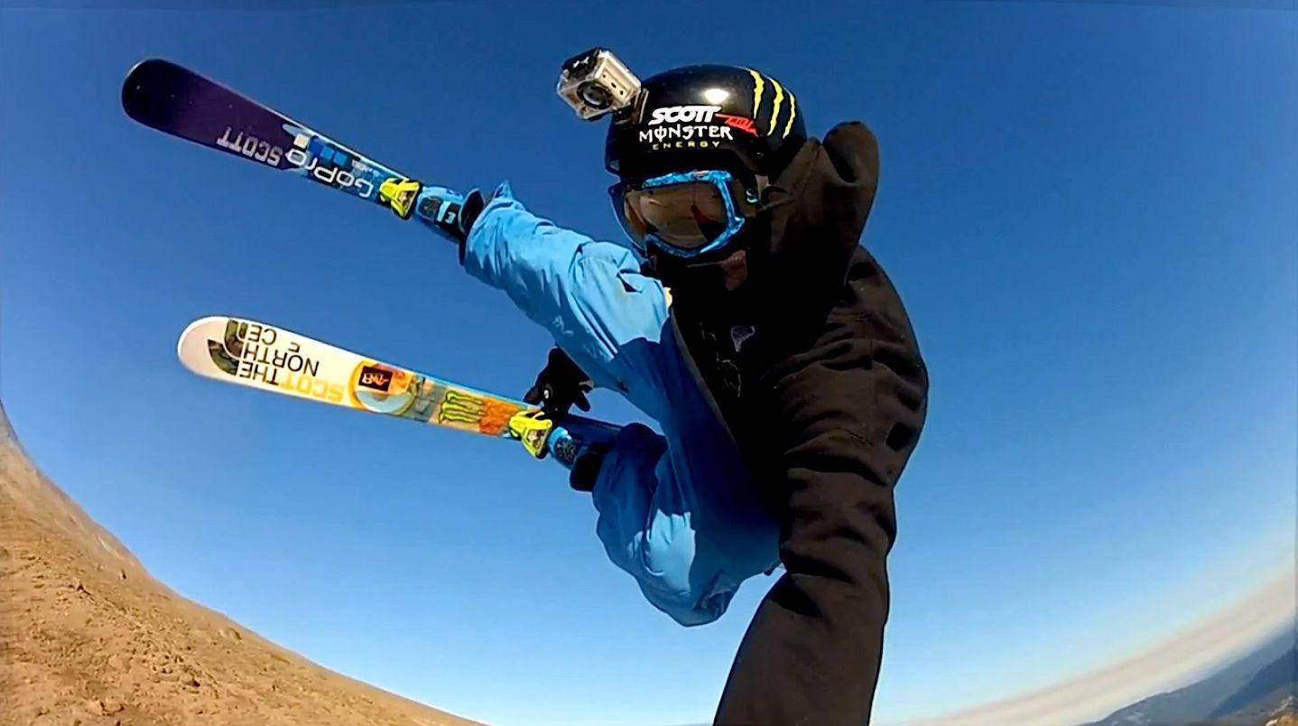 GoPro, desert skiing, clear blue sky, HD Desktop Wallpaper