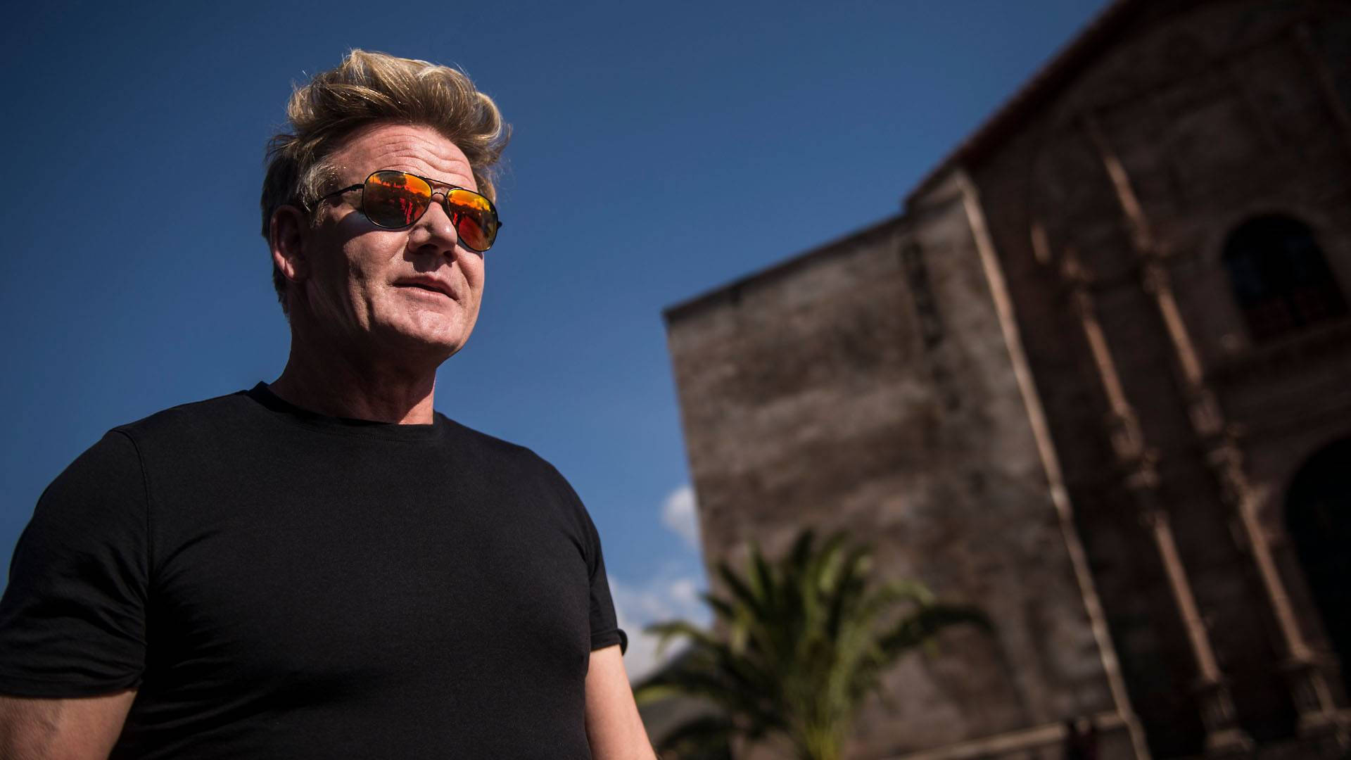 Gordon Ramsay, blonde hair, orange-tinted sunglasses, Full HD Desktop Wallpaper