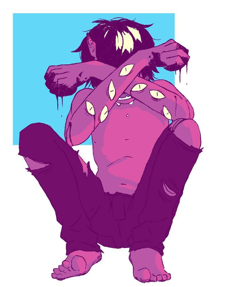 Pastel Gore, purple-skinned, glowing eyes, SD Phone Wallpaper