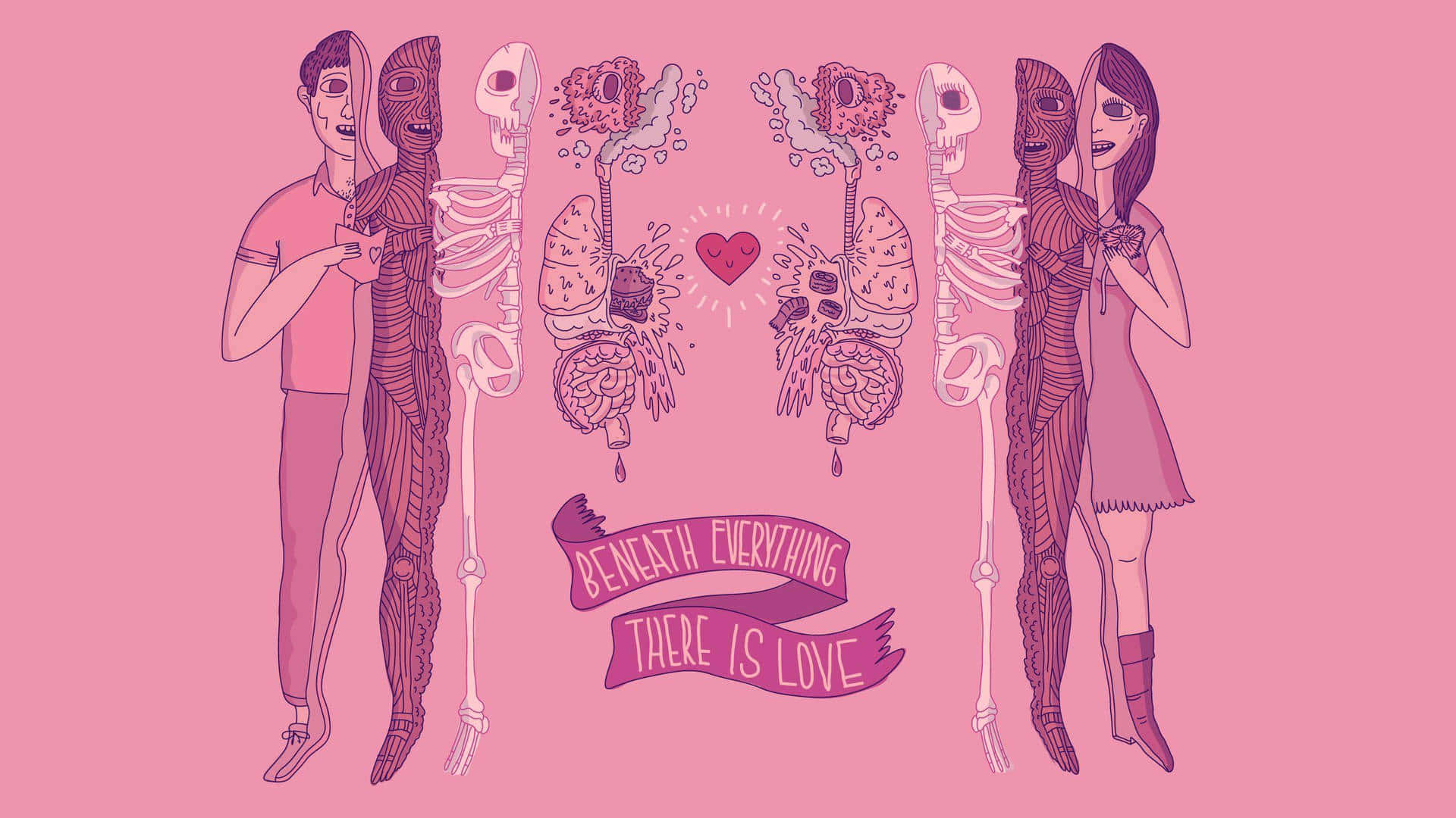 Gore Aesthetic, pink, skeletal and organ systems, Full HD Desktop Wallpaper