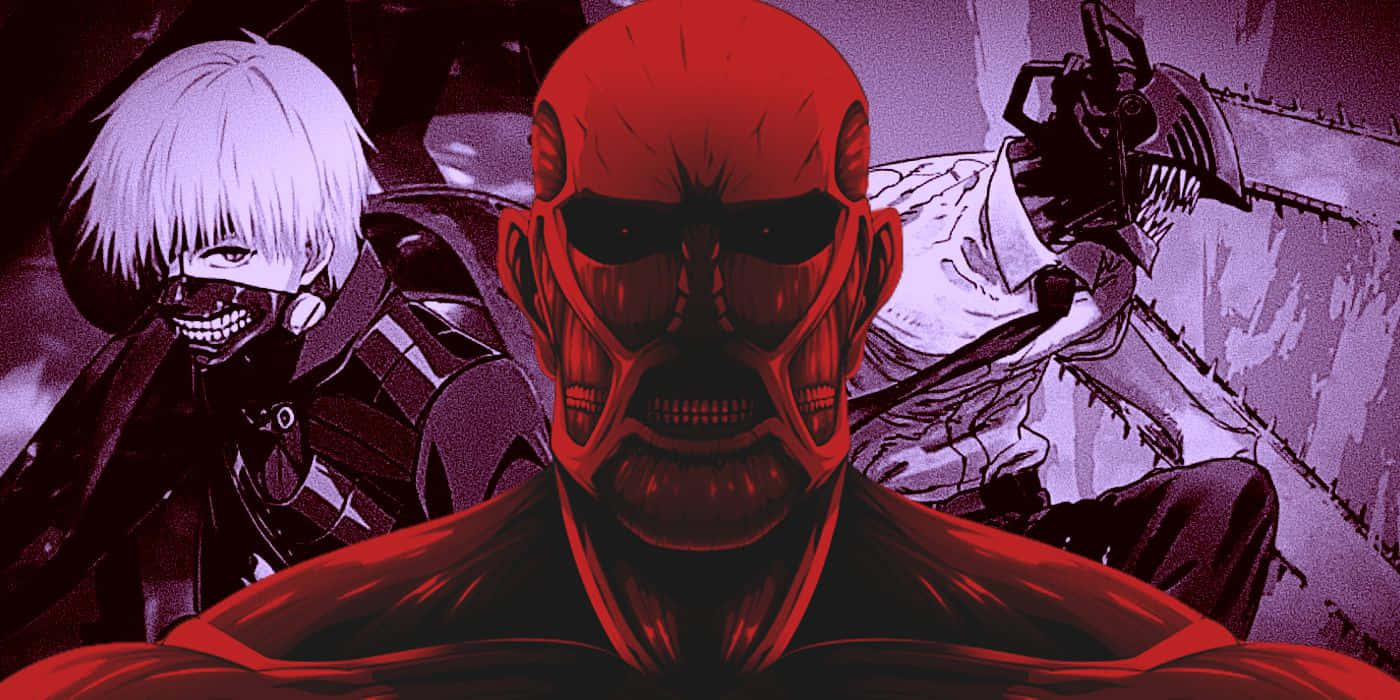 Dark Anime Trio Gore Aesthetic, red giant, skeletal face, HD Desktop Wallpaper