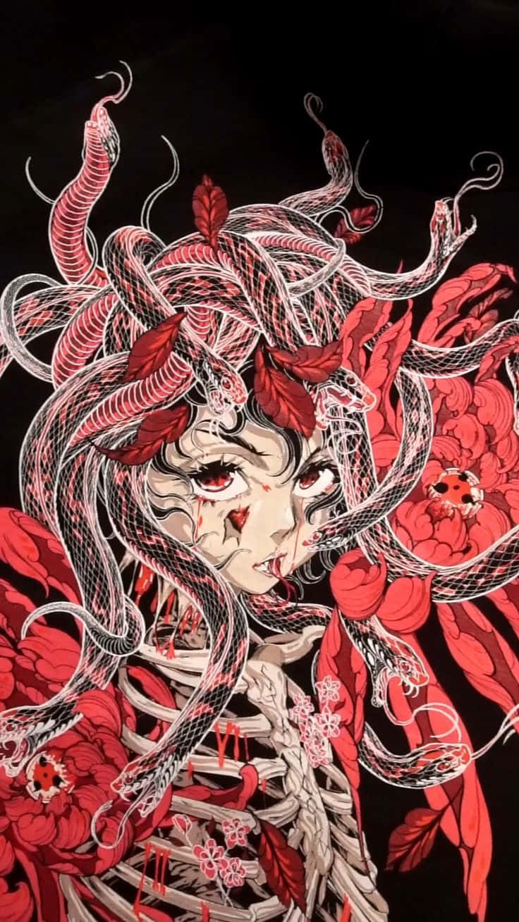 Gore Aesthetic, floral fantasy, anime-style girl, HD Phone Wallpaper