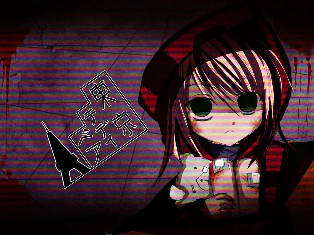 chibi anime girl, red hood, green eyes, SD Desktop Wallpaper