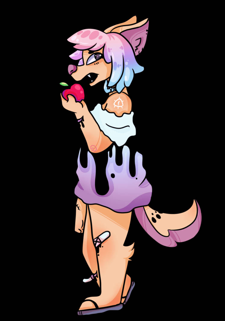 pastel gore, pink and blue hair, red apple, SD Phone Wallpaper