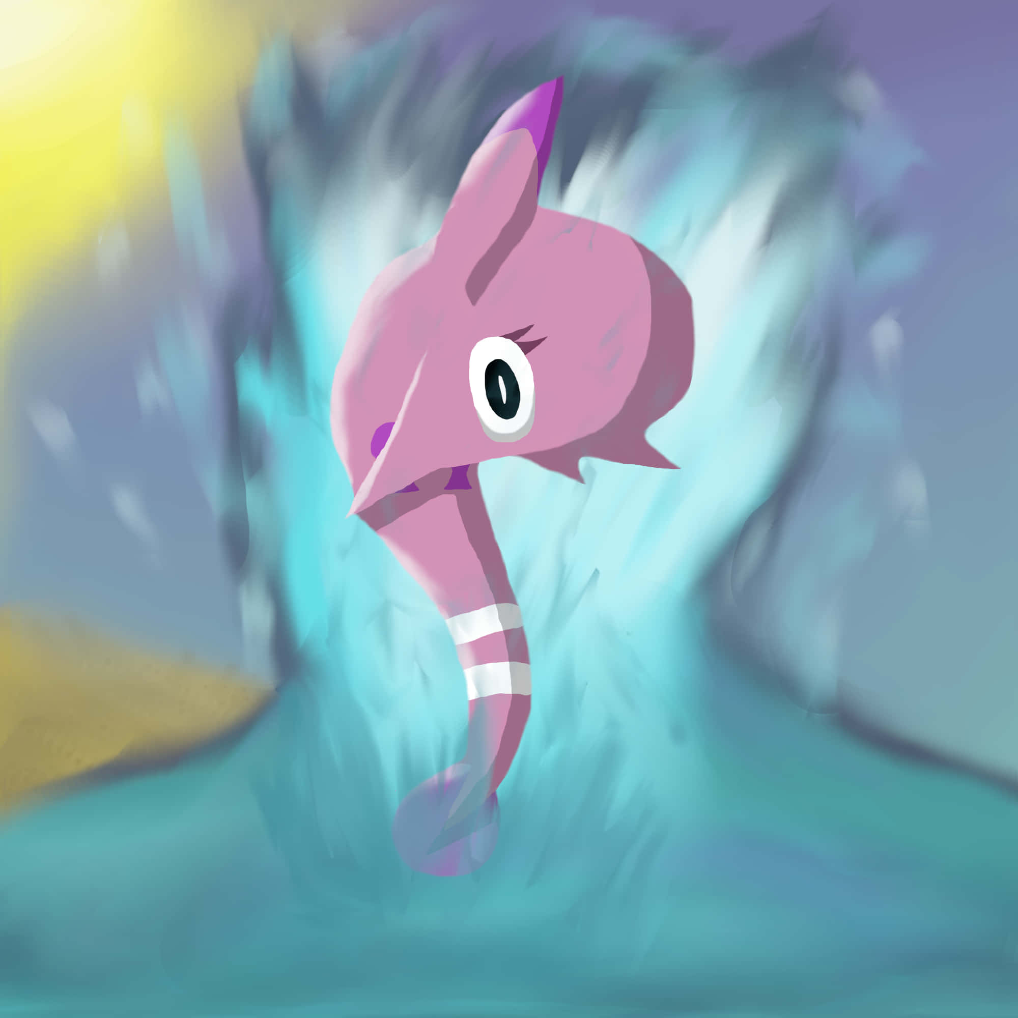 Gorebyss, pink cartoon seahorse, purple fins, Full HD Desktop Wallpaper