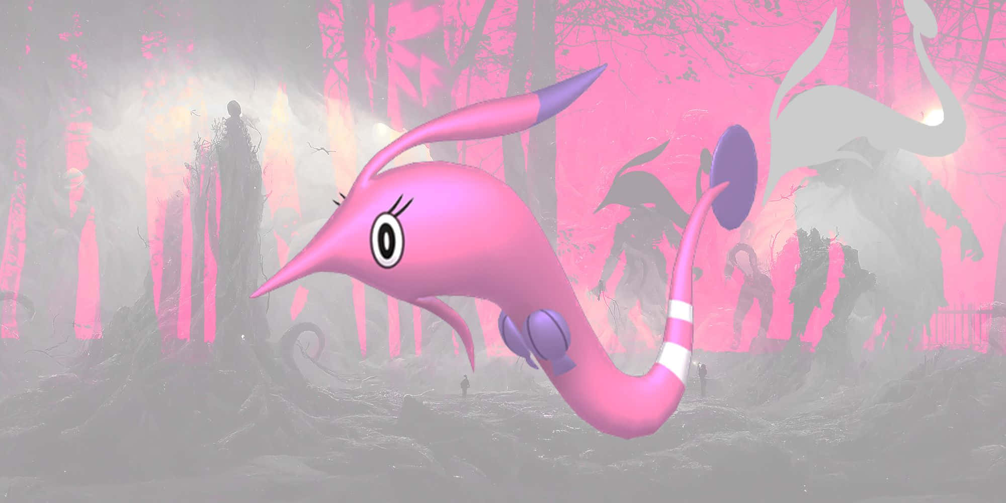 Gorebyss, pink anime-style creature, long snout, Full HD Desktop Wallpaper