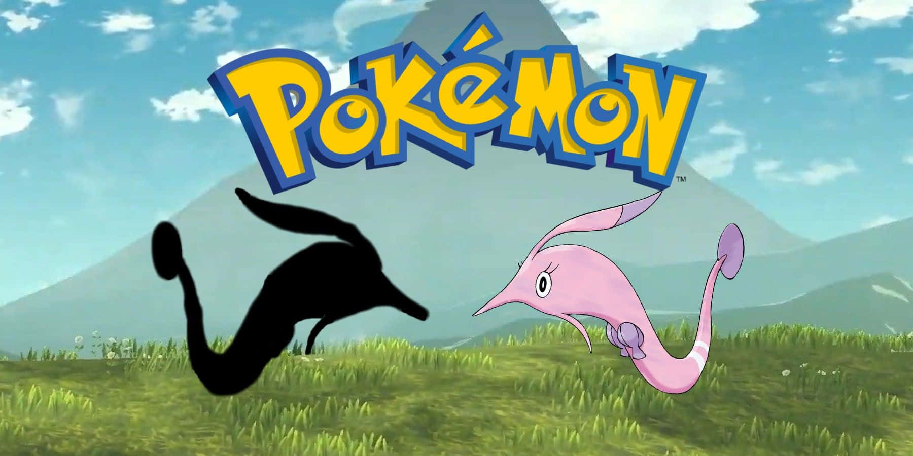 Gorebyss, pink cartoon Pokémon, black silhouette, HD Desktop Wallpaper