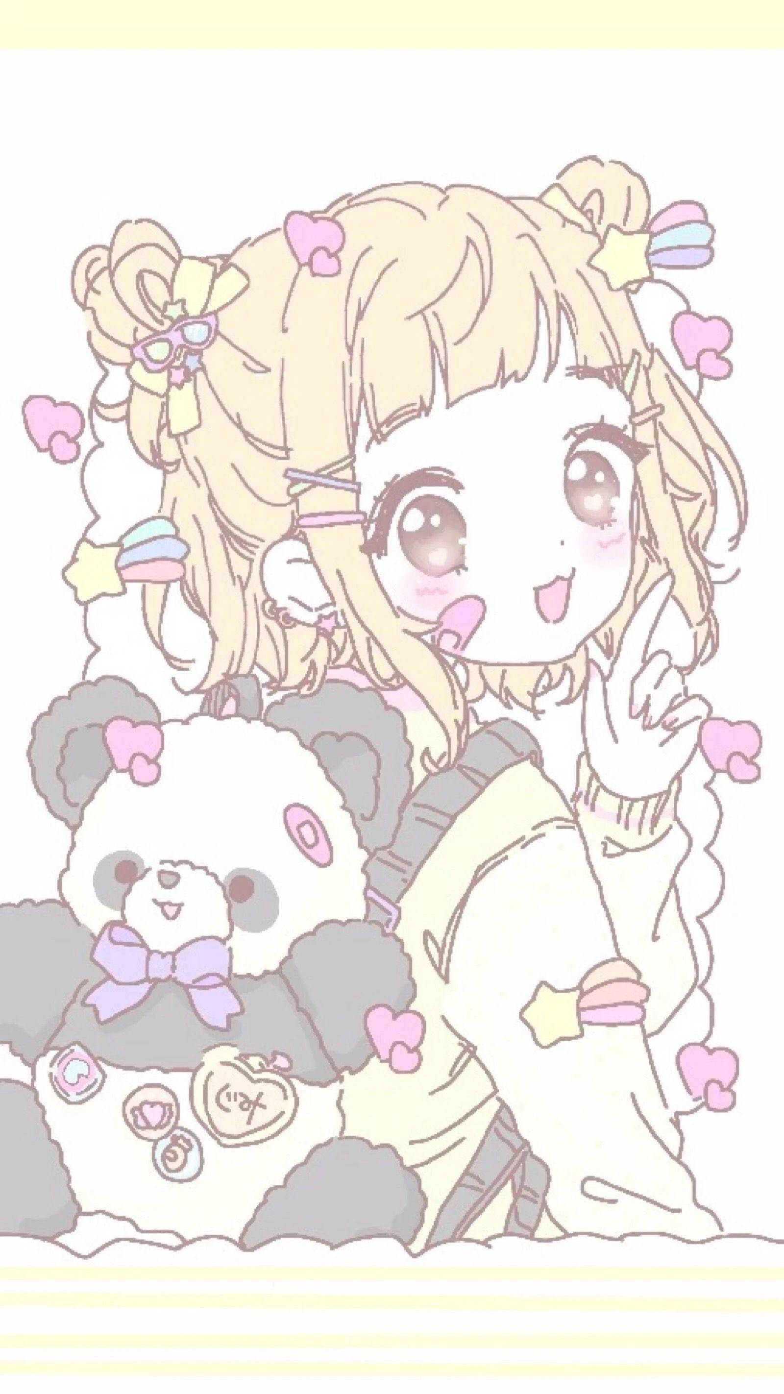 pastel gore, cute anime girl, blonde pigtails, 2K Phone Wallpaper