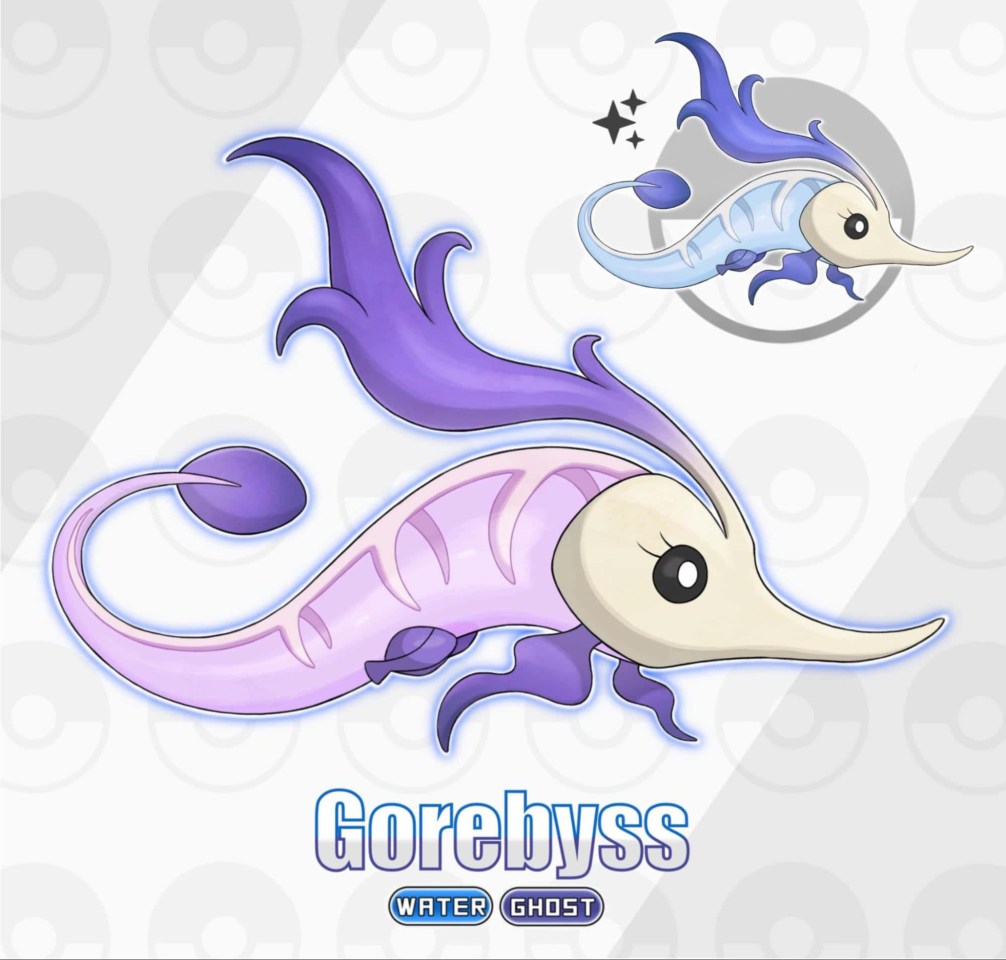 Gorebyss, ghost water-type Pokémon, purple and white, Full HD Desktop Wallpaper