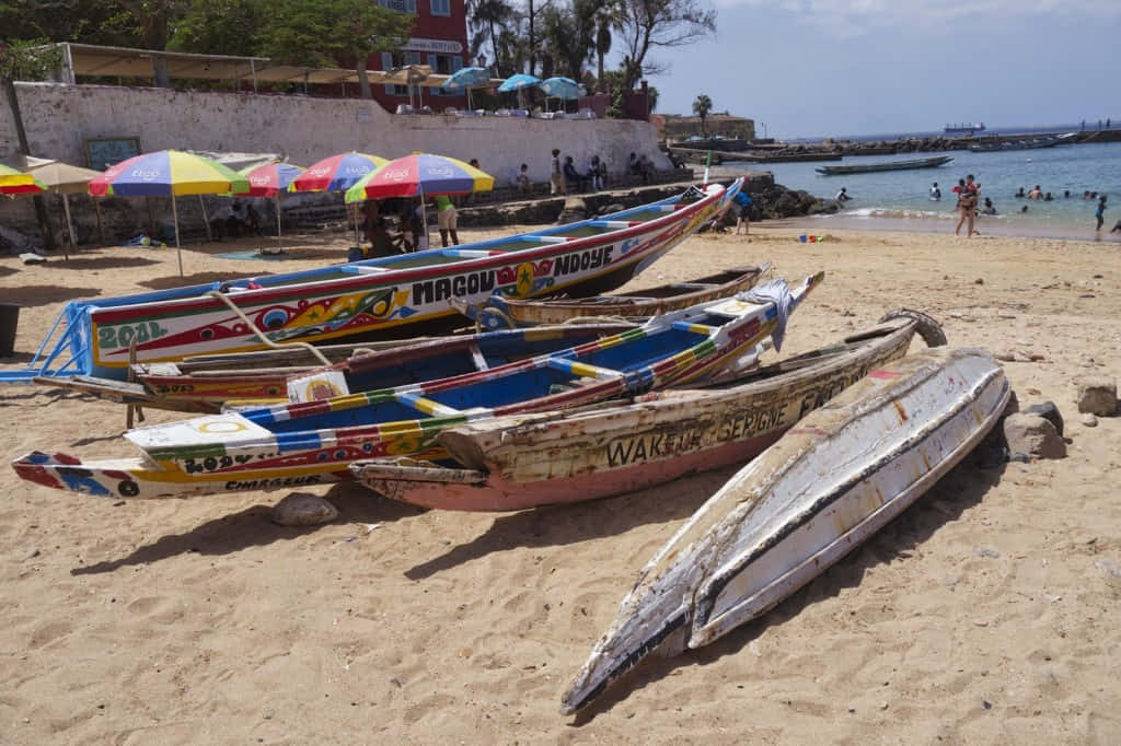 Goree, wooden boats, sandy beach, SD Desktop Wallpaper